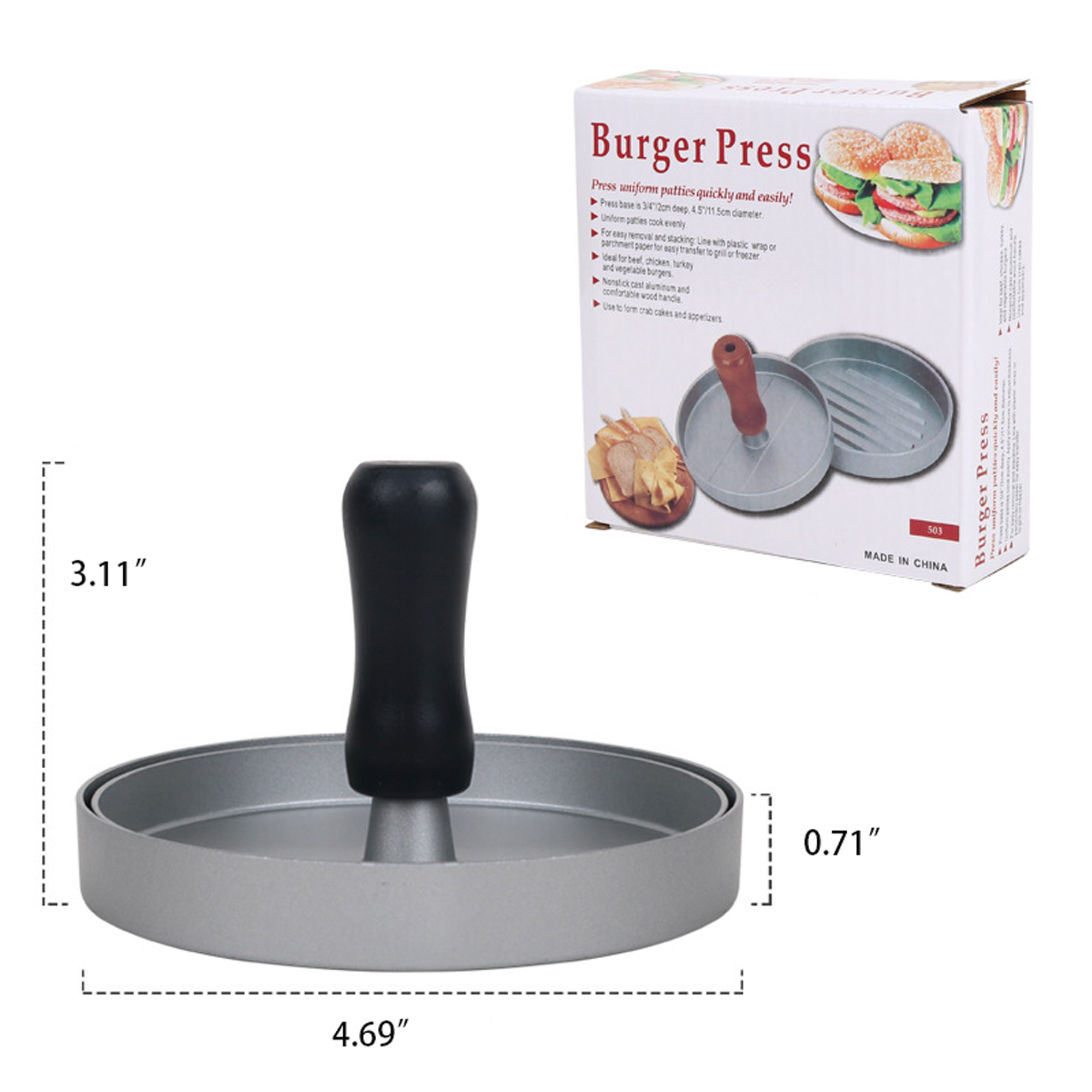 Aluminum Non-Stick Hamburger Press 3