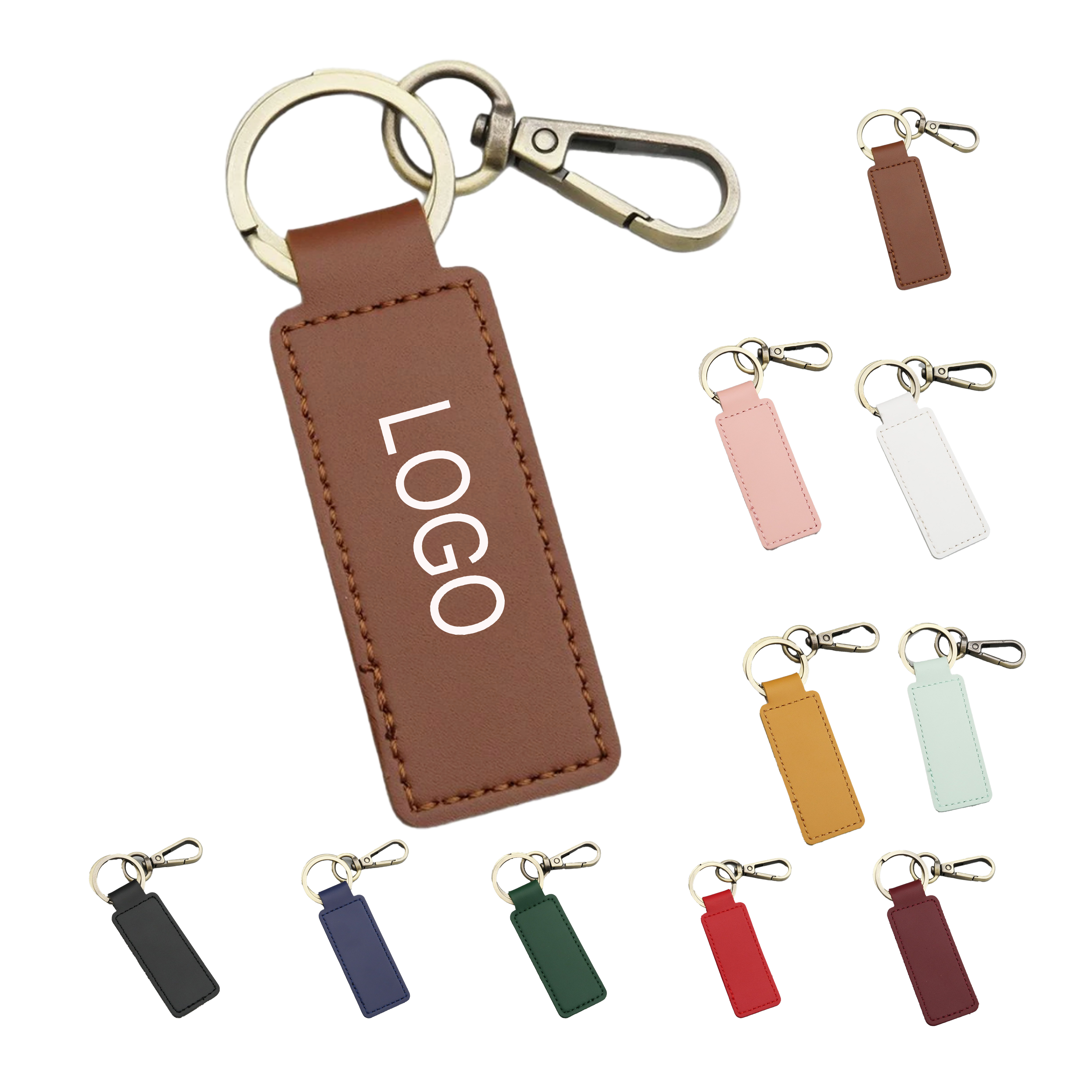 Retro Style Pu Leather Keychain W/ Carabiner