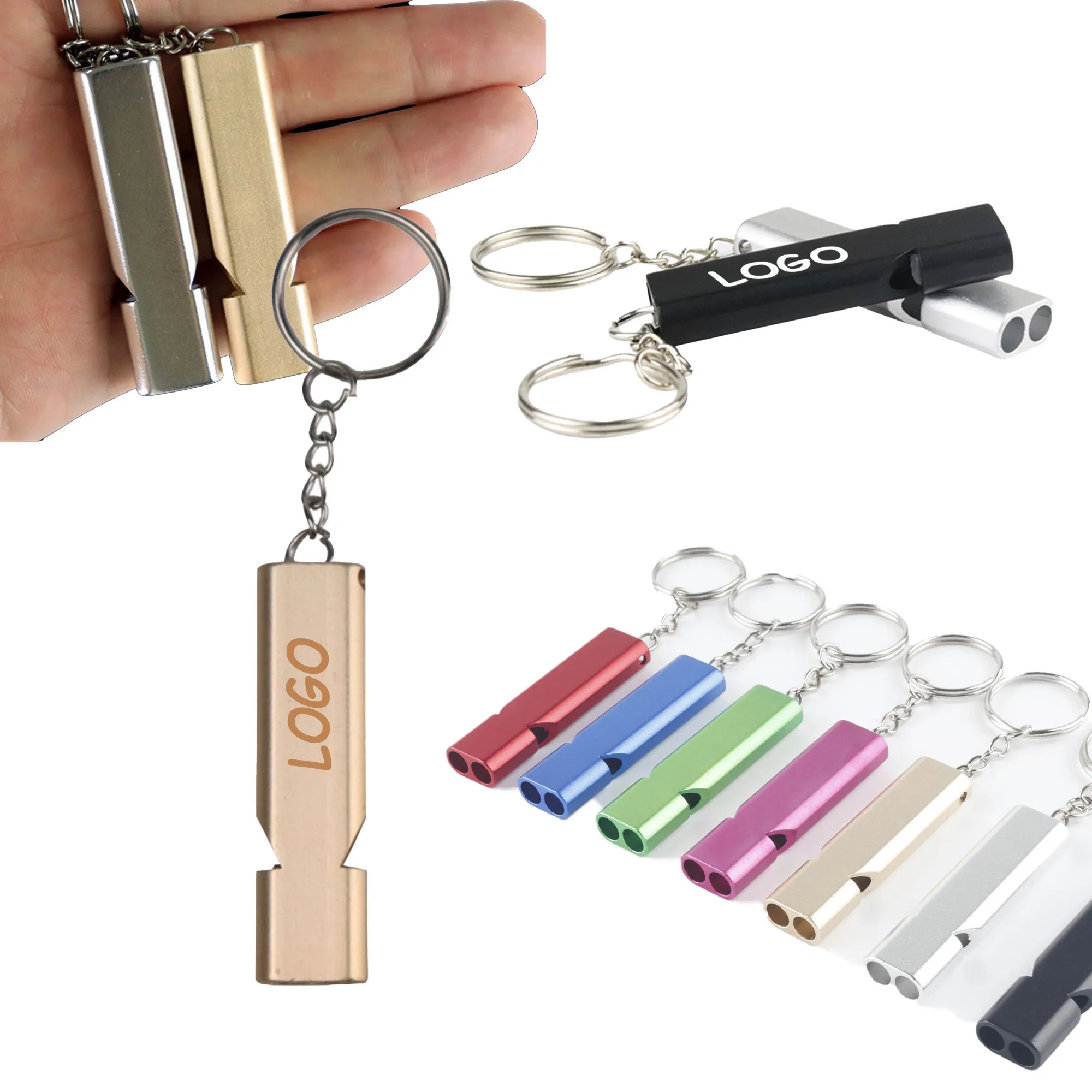 MOQ 10 Double Hole High Frequency Aluminum Alloy Whistle 18