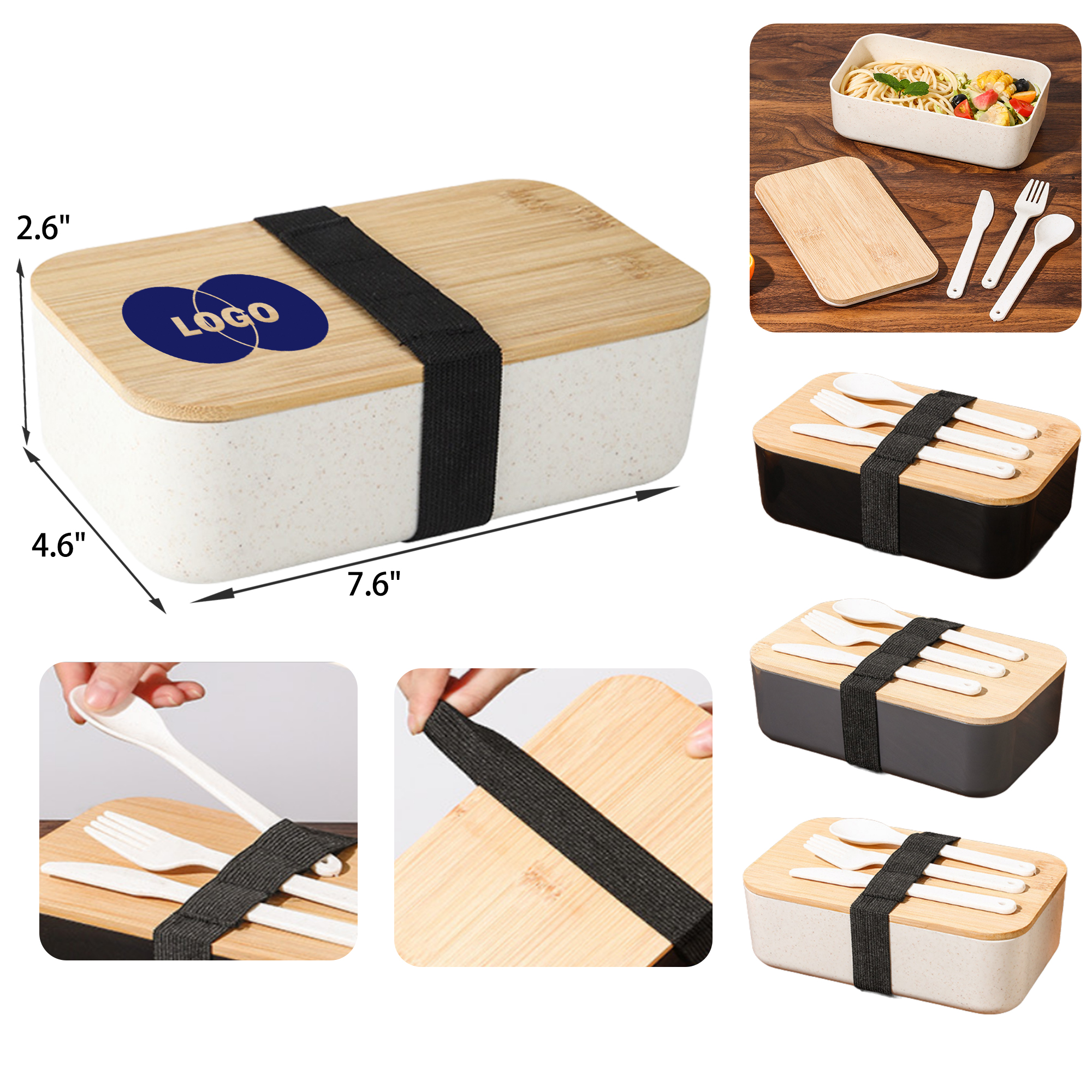 Lightweight Bamboo Bento Lunch Box With Tableware 6