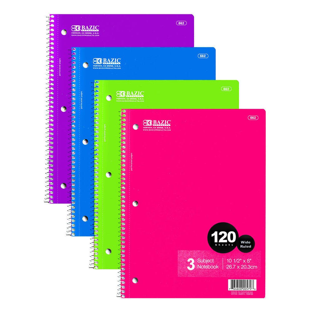 3 Subject Spiral Notebooks - Wide Ruled 120 Sheets 6 Colors 2
