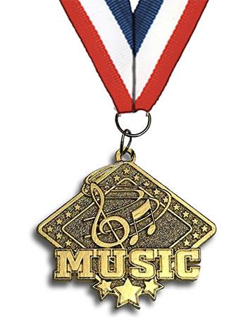 Medallion: 2.25" Diamond Cut Out Music Gold