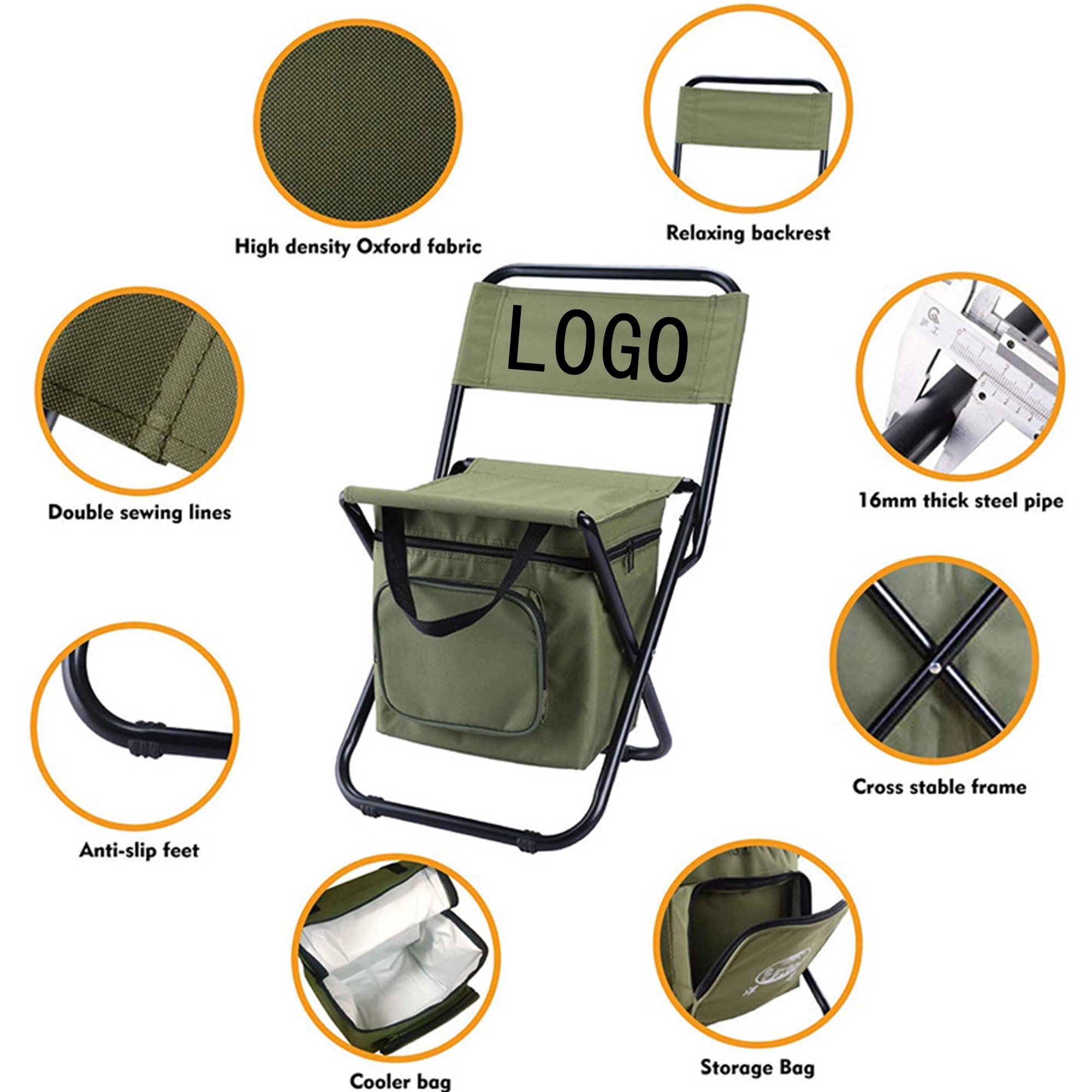Portable Folding Chair with Storage Pouch - 600D Polyester