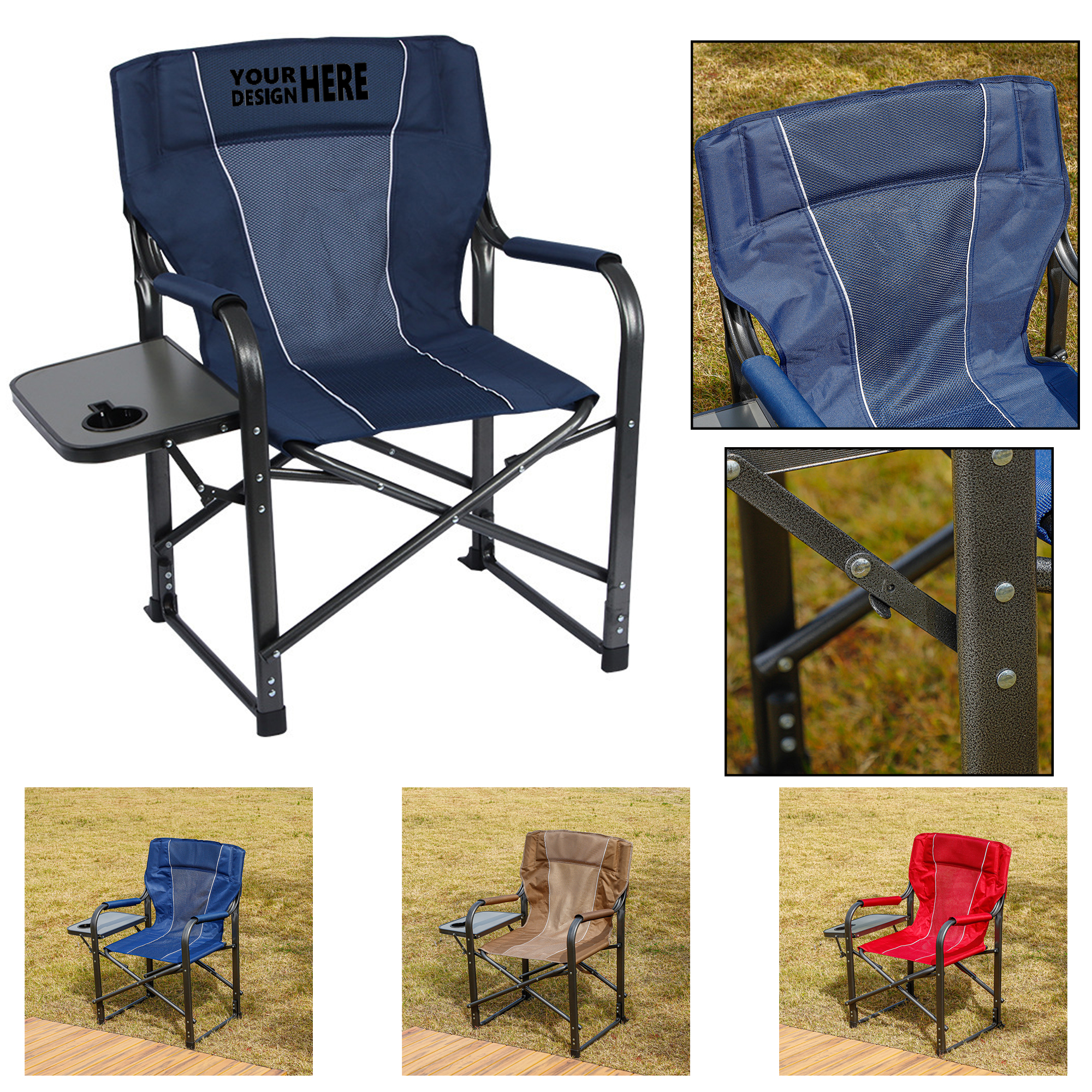 Upgraded Oversized Portable Folding Director's Chair with Table