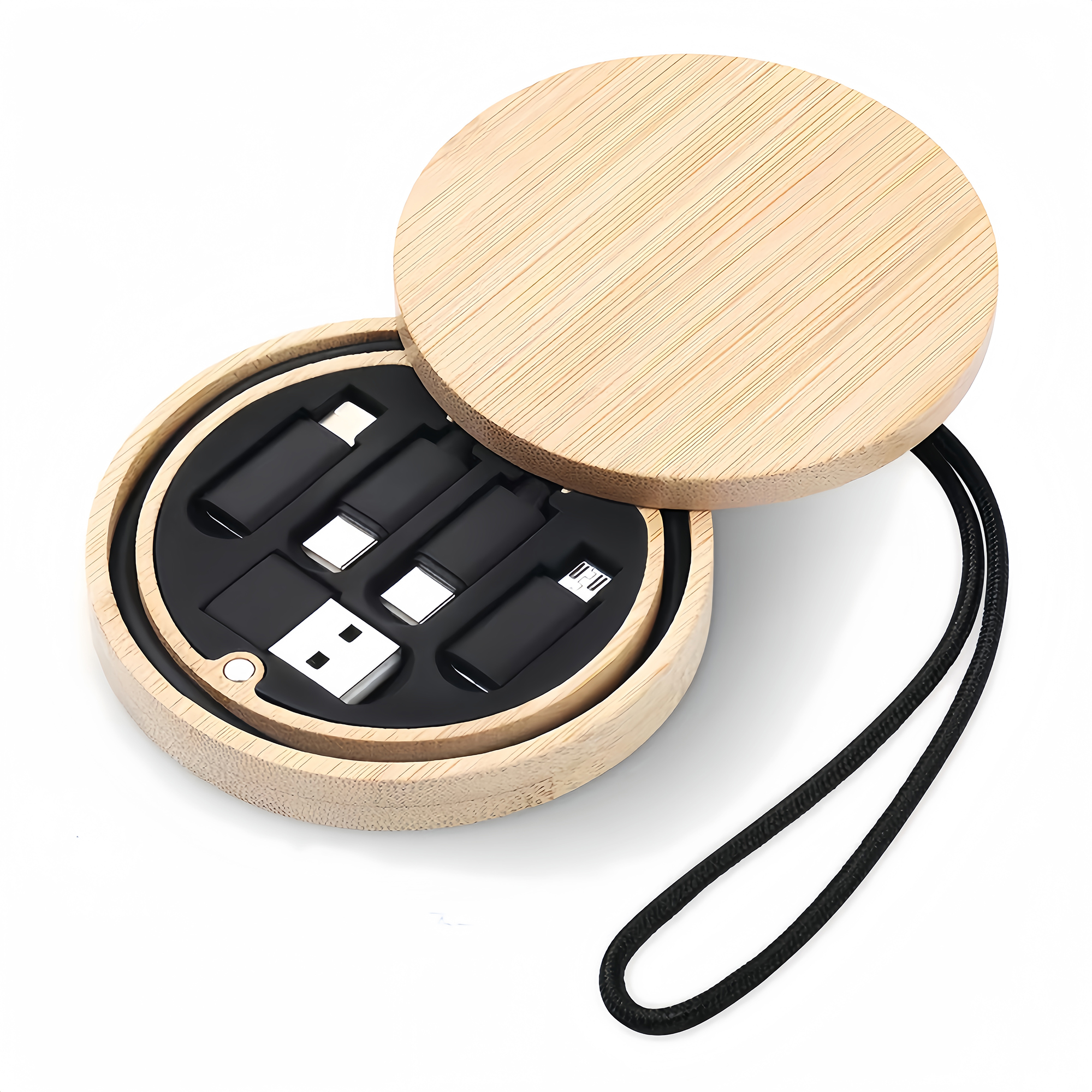 Bamboo Convenient Portable Data Cable Organizer Box 8