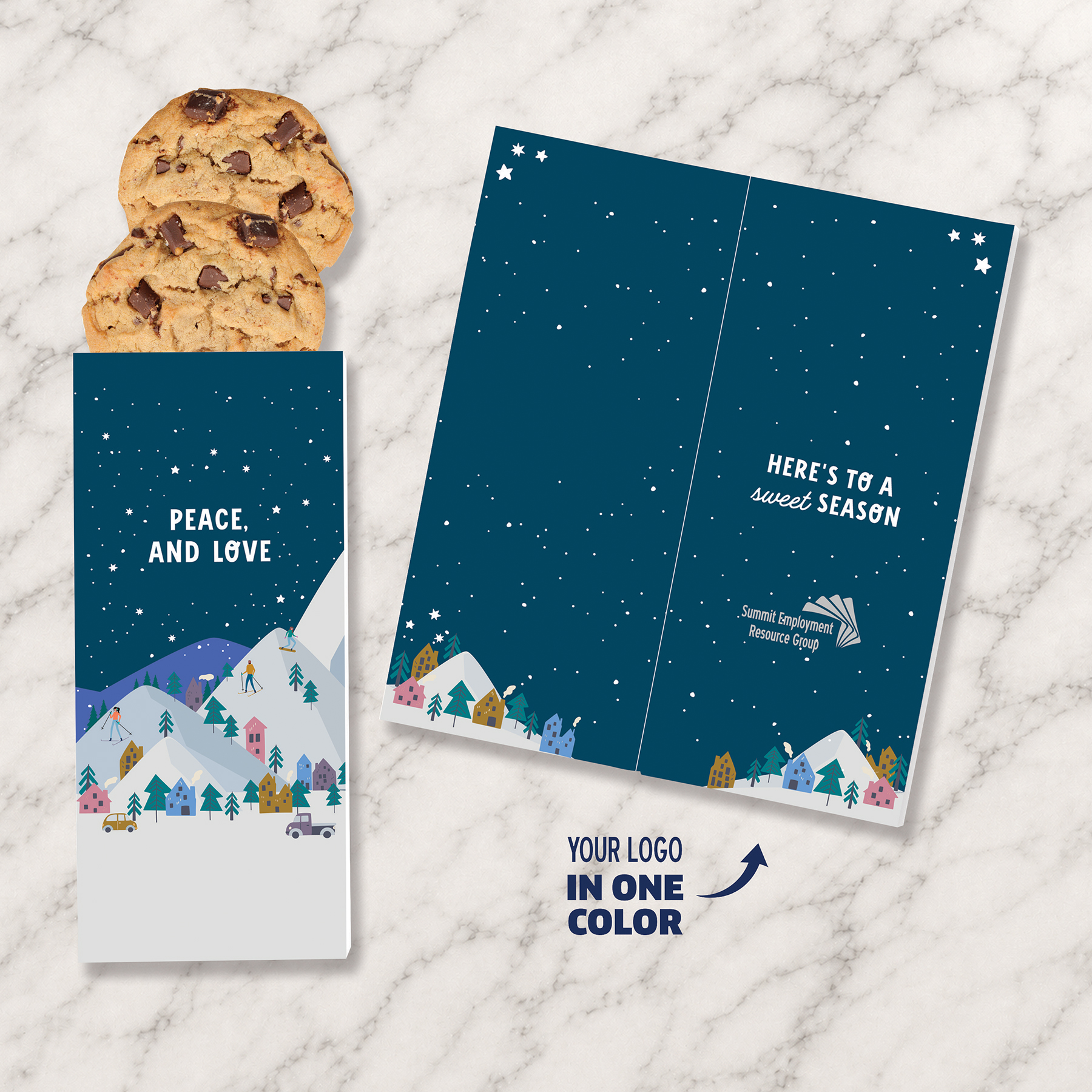 One Color Foil-Stamped Stock Holiday Sentiment Sweeter Cards with Chocolate Chip Cookies