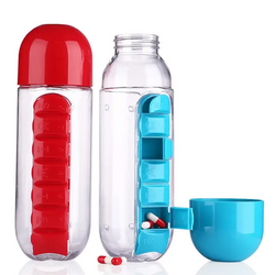 Water Bottle with Pill Box Organizer