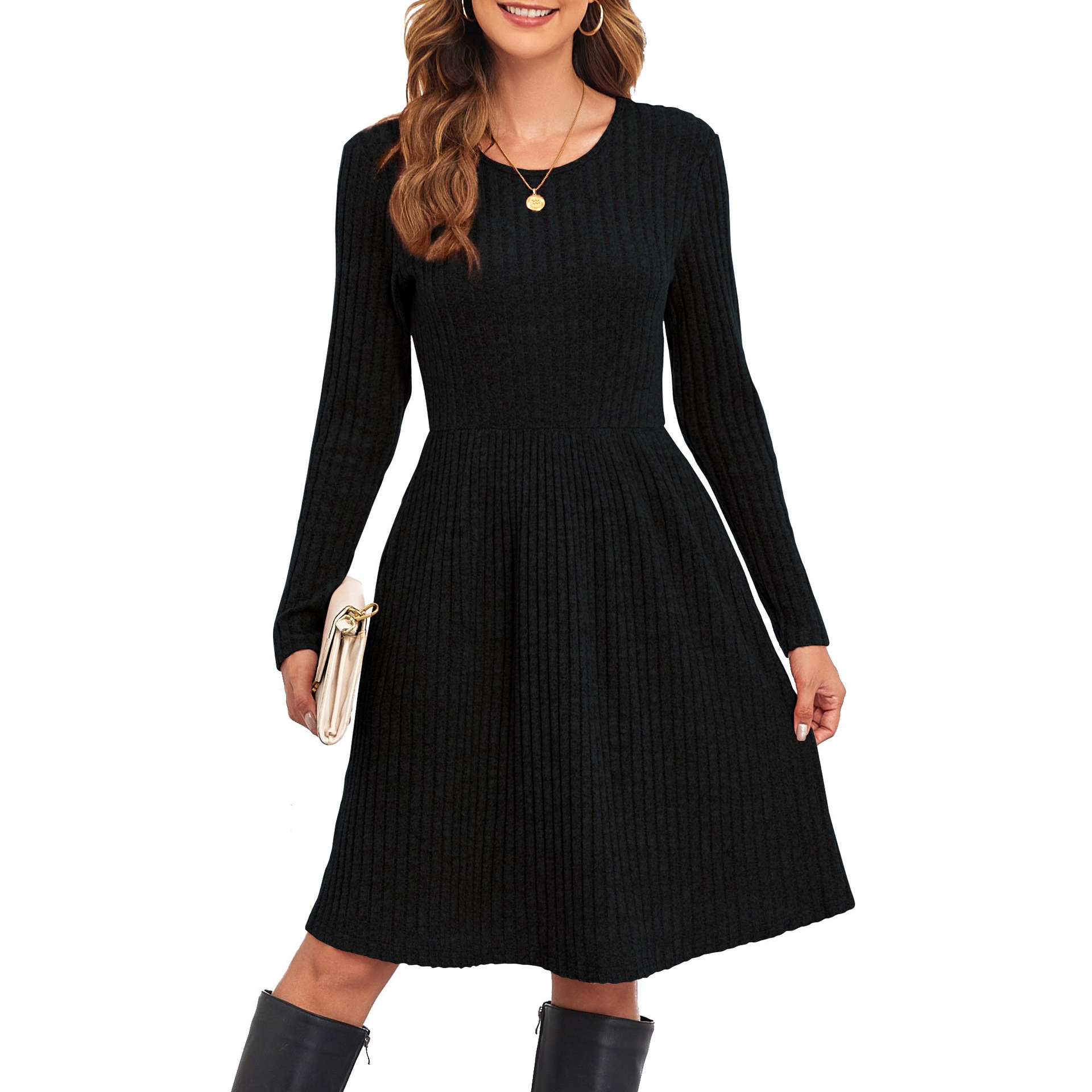 Women Long Sleeve Fall Dresses with Pockets 13