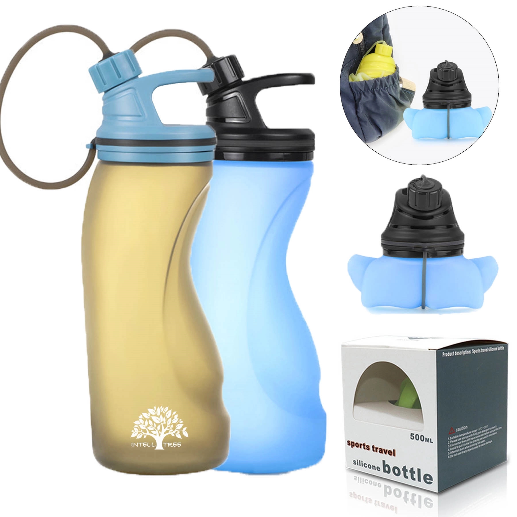 17 Oz Collapsible Water Bottle Food Grade Silicone