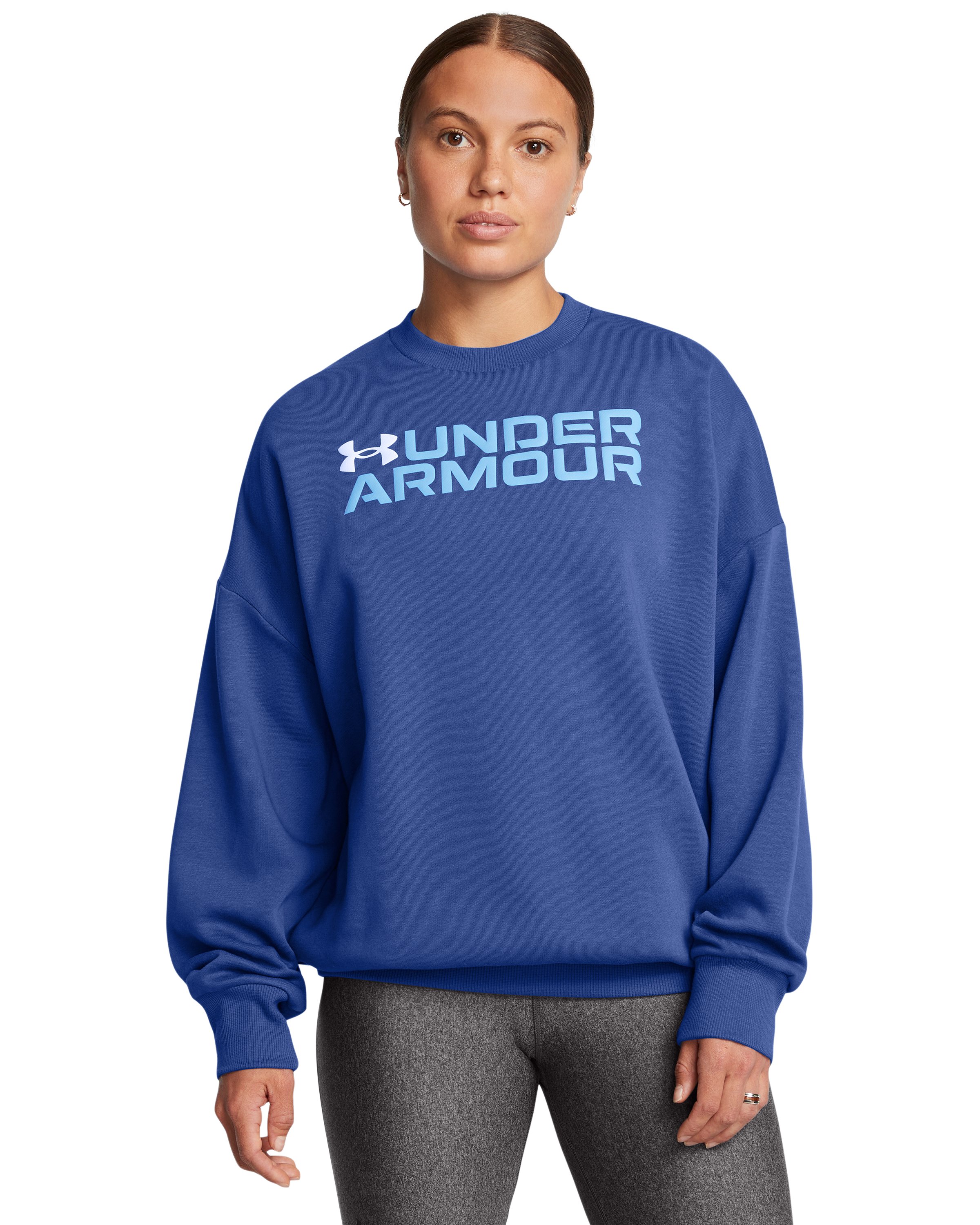 UA Rival Fleece Wordmark Women's Oversized Crew, custom hoodie or sweatshirt with logo imprint 9