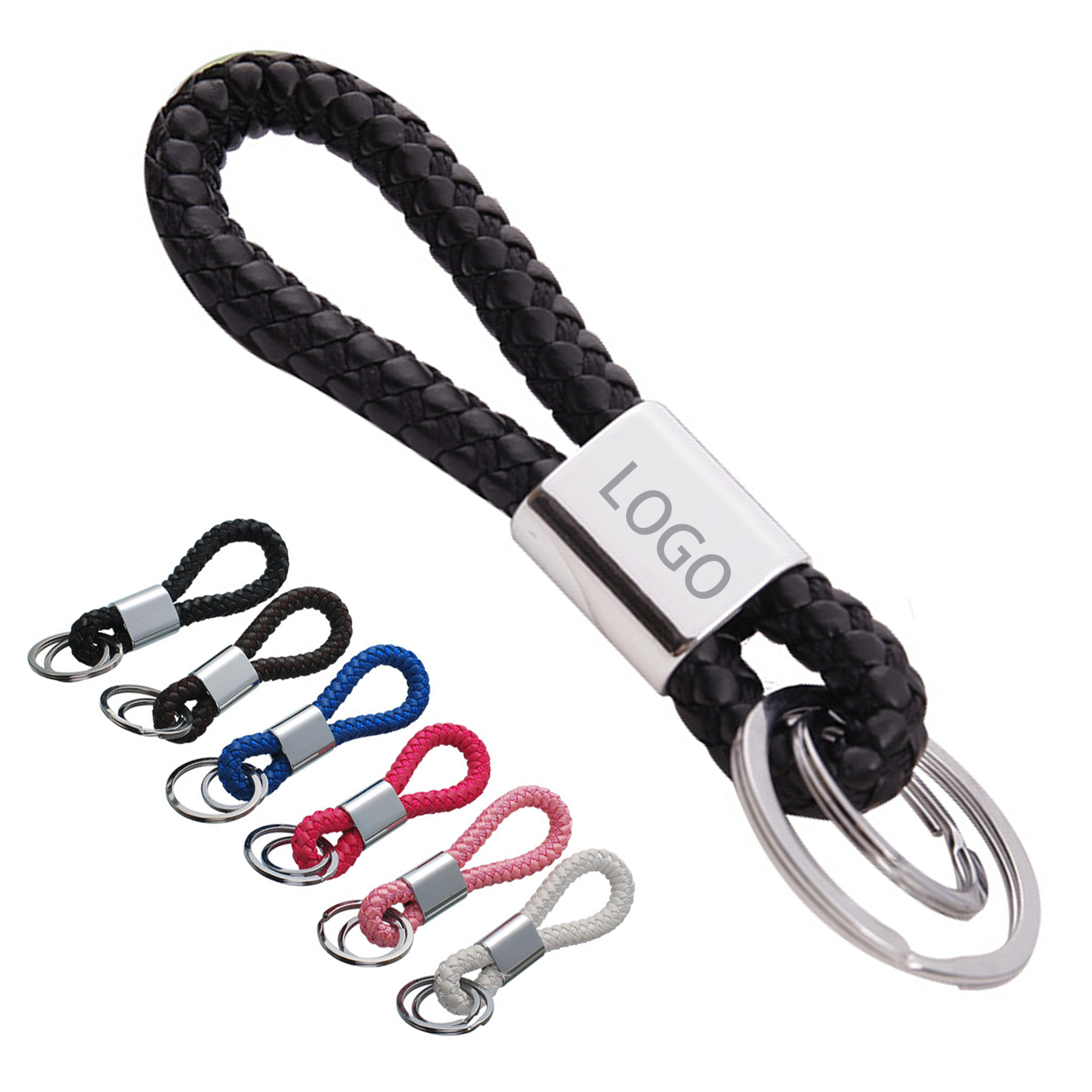Braided Leather Cord Metal Keychain 4
