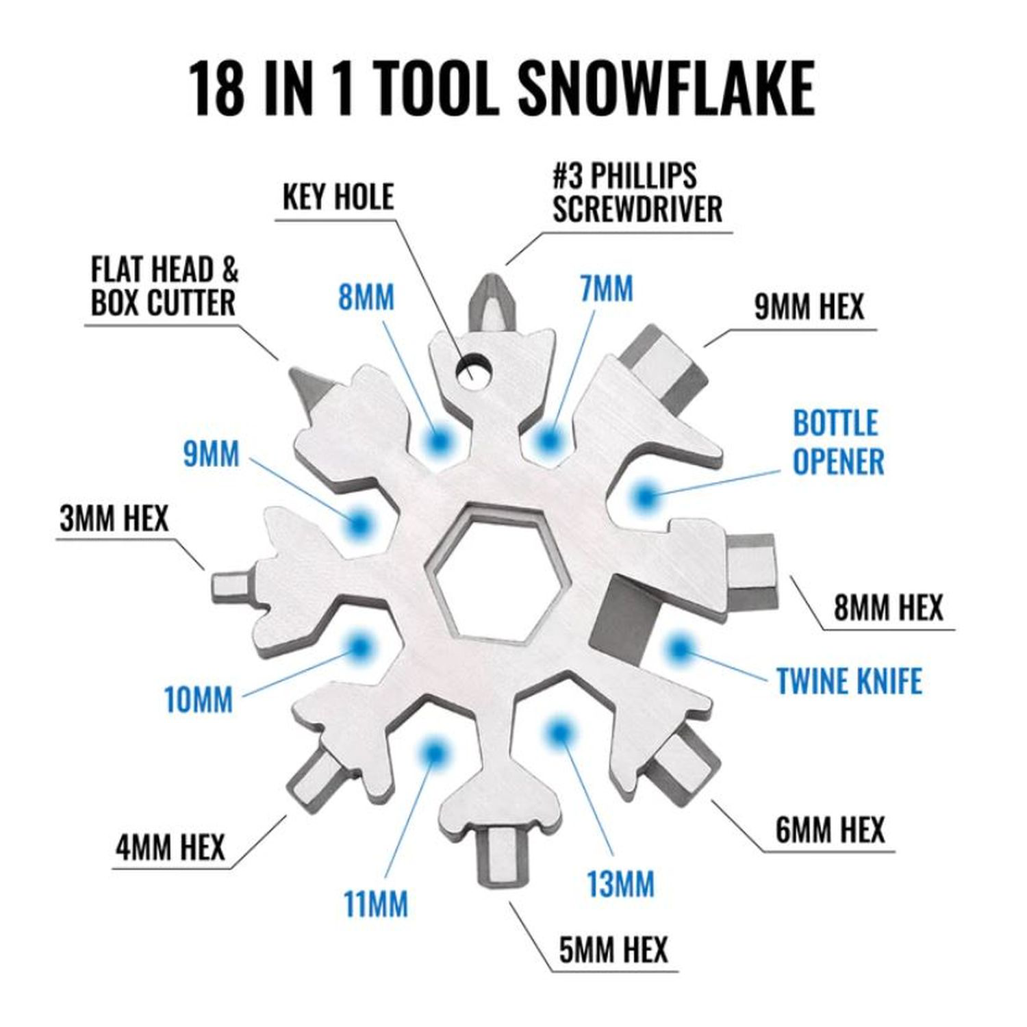 18-in-1 Multi-Tool Snowflake with Keychain