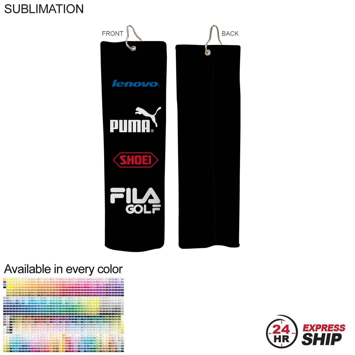 fiel 24Hr Express Ship- Colored Microfiber Suede Shammy Golf Towel Finish size 5x18 Trifold Sublimated #SU647-26