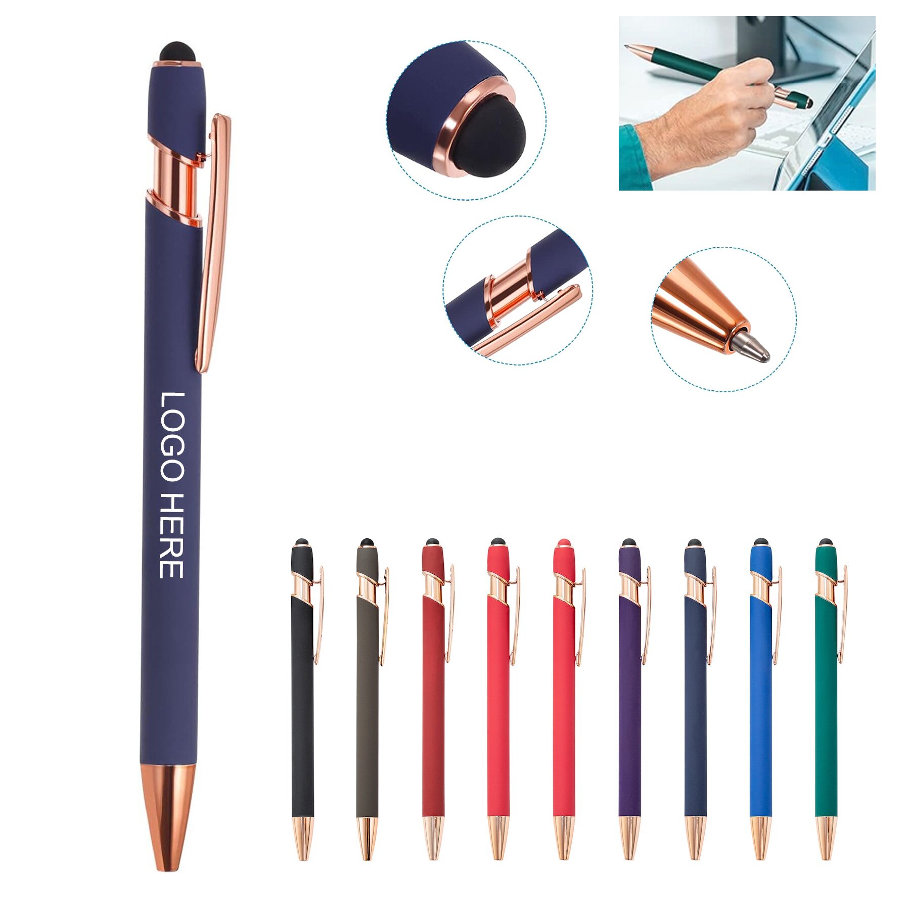 Metal Ballpoint Pen With Stylus Tip Rose Gold 10