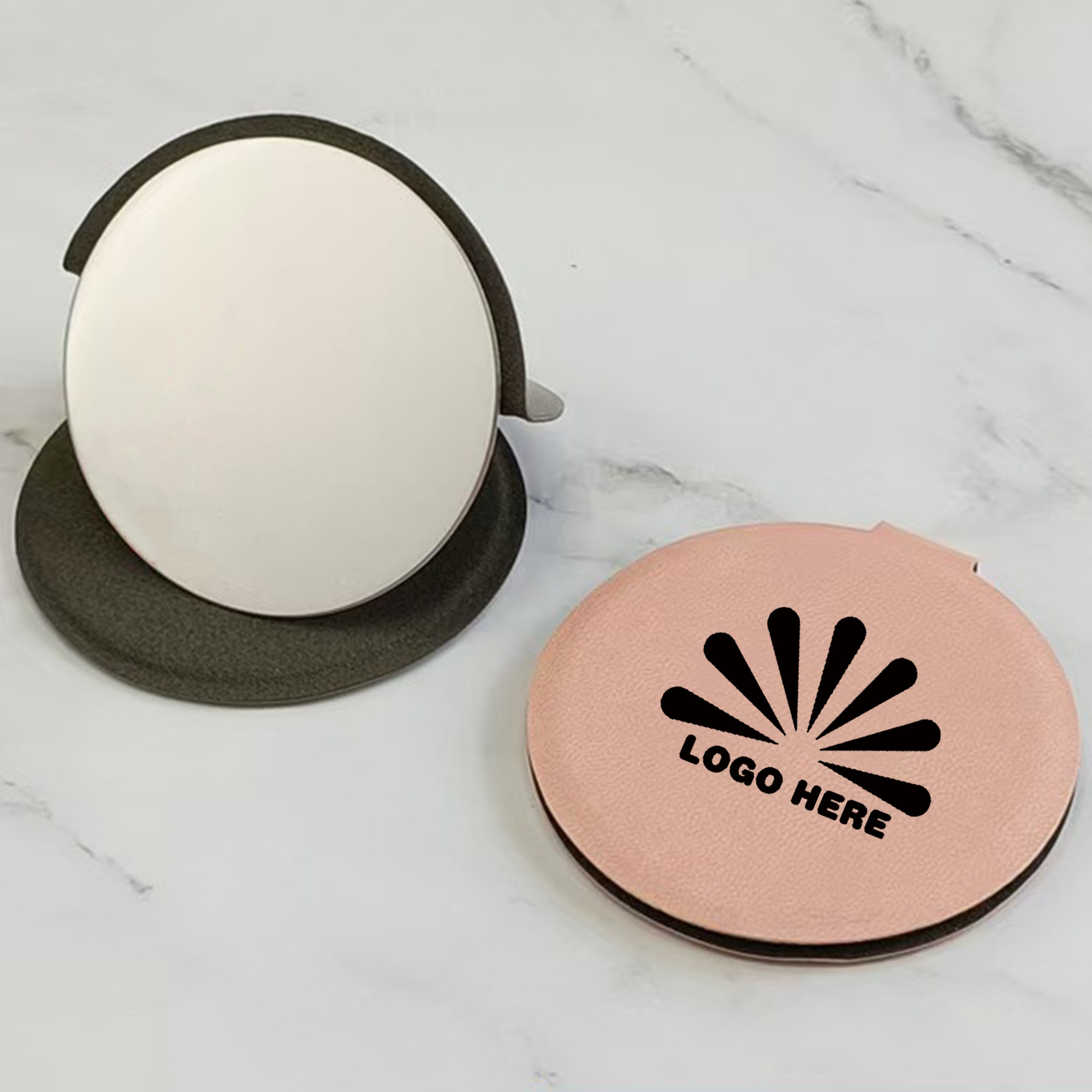 Round Portable Stainless Steel Pu Makeup Mirror 3