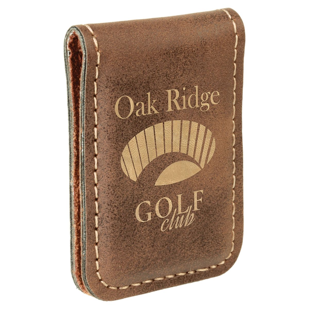 Rustic Brown/Gold Laserable Leatherette Money Clip 3