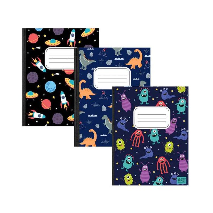 Composition Notebooks - 3 Design Covers for Boys Wide Ruled 3