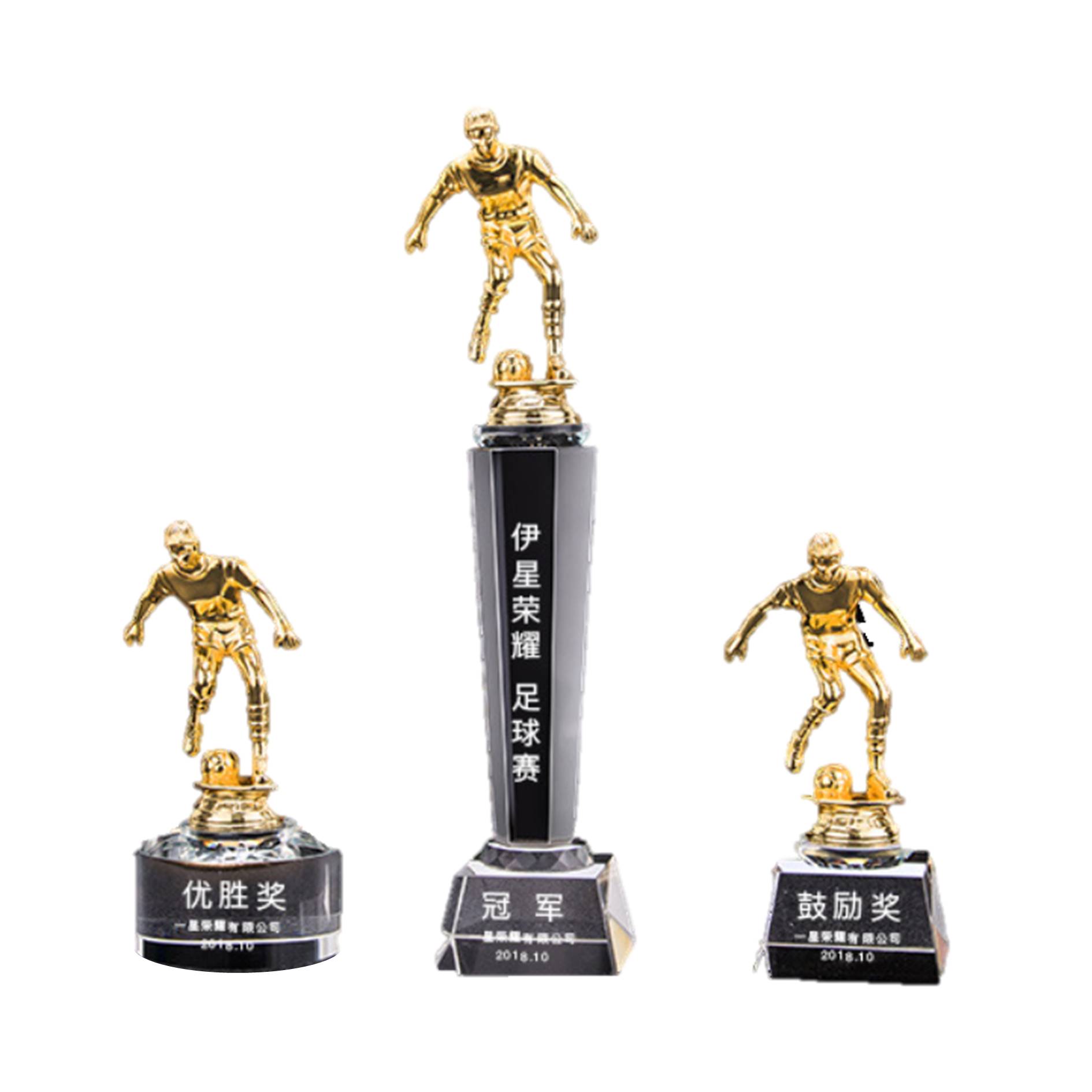 Gold-Plated Creative Soccer Boy Trophy With Crystal Base