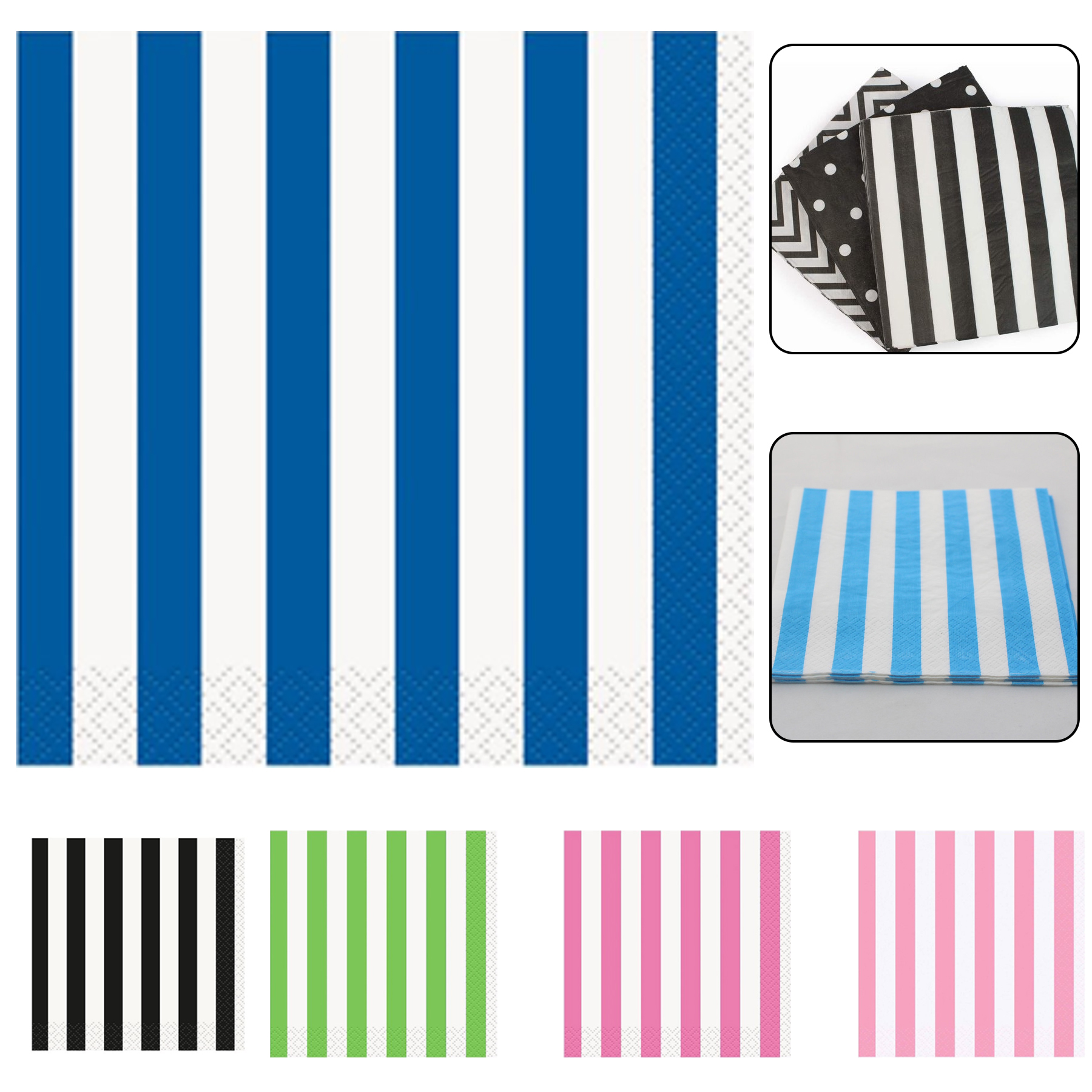 Striped Paper Beverage Napkins 6