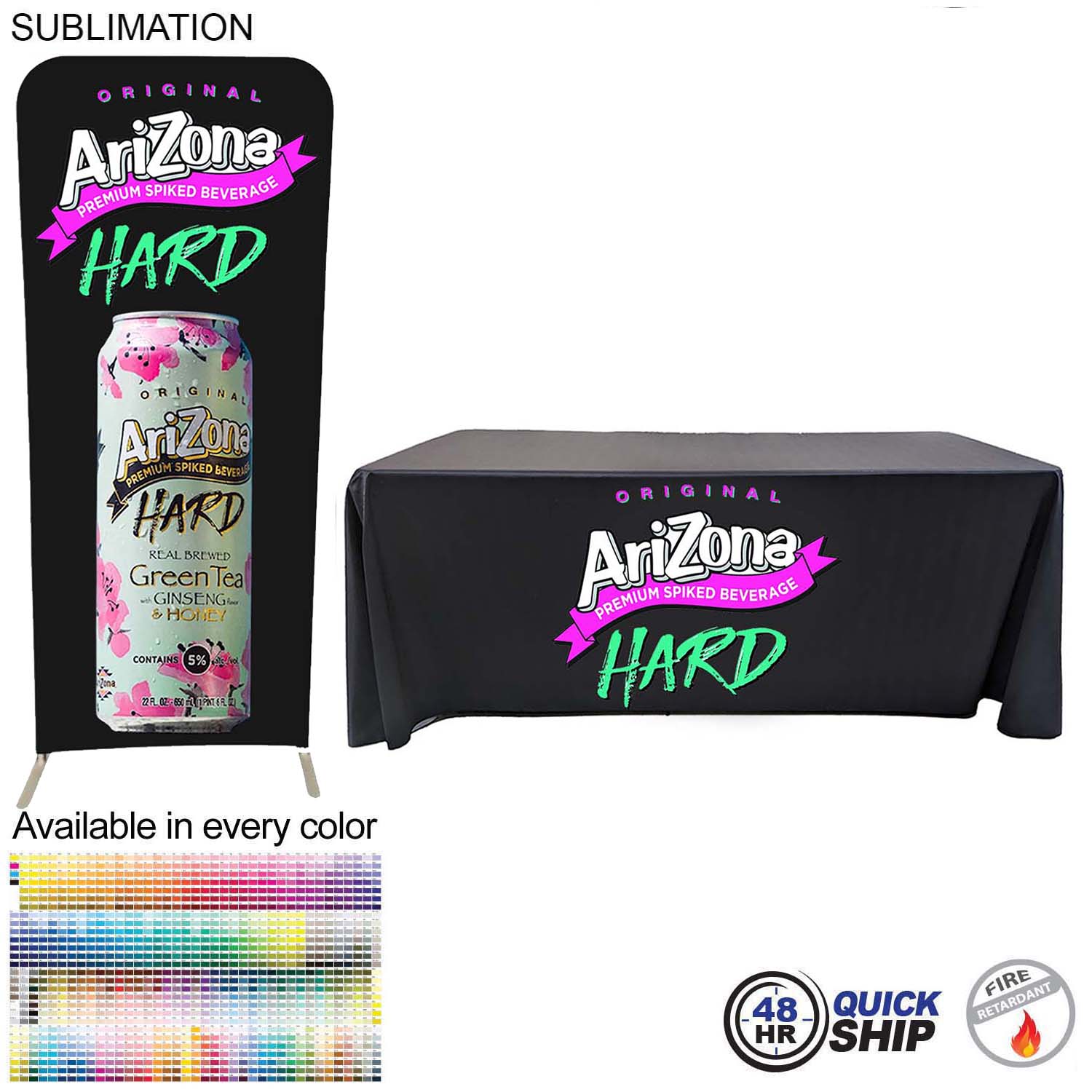 48Hr Quick Ship-Tradeshow Booth Package,3'W x 96"h EuroFit Tension Fabric Display & 6'Sub Tablecloth 11