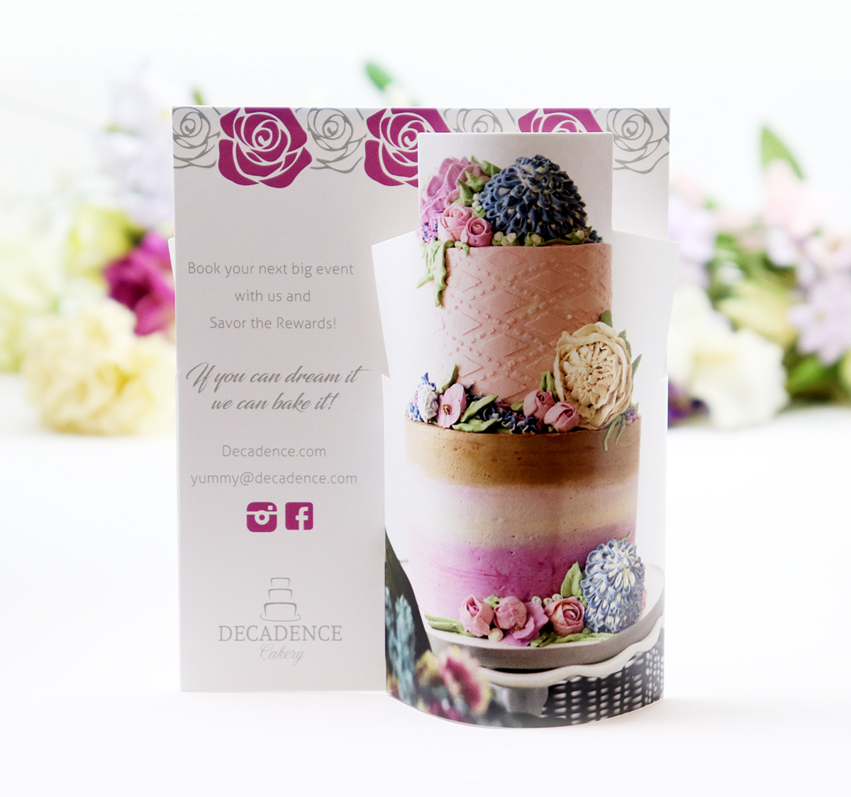 Table tent, counter ad from cake bakery for weddings
