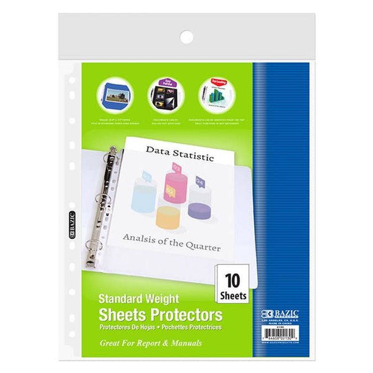 Top Loading Sheet Protectors - 10 Pack Standard Weight 3