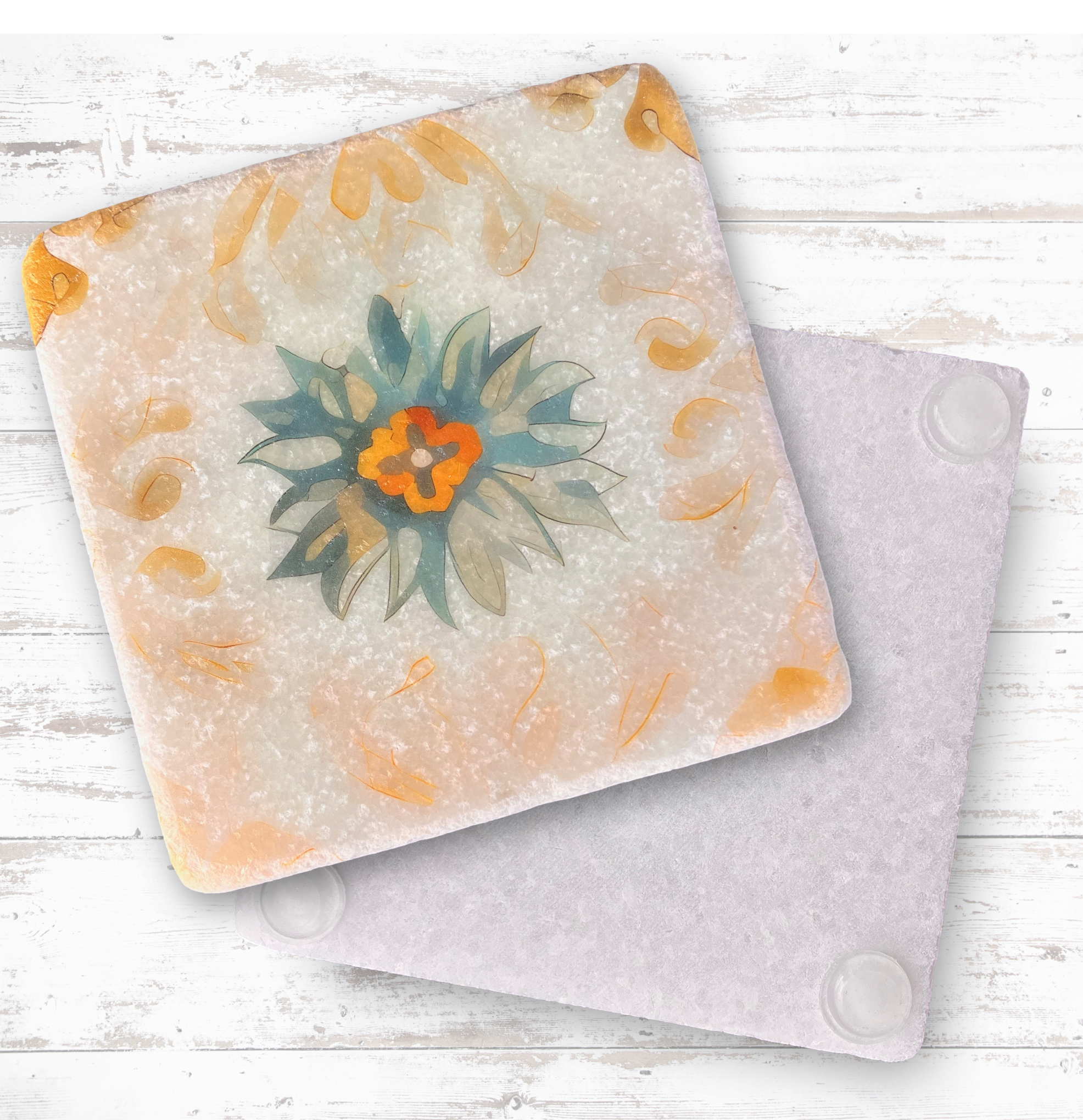 Square Coaster White Tumbled Marble 25