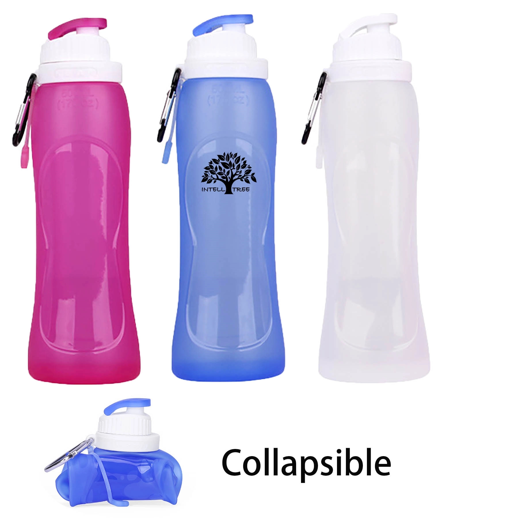 17 Oz Collapsible Water Bottle With Clip For Backpack