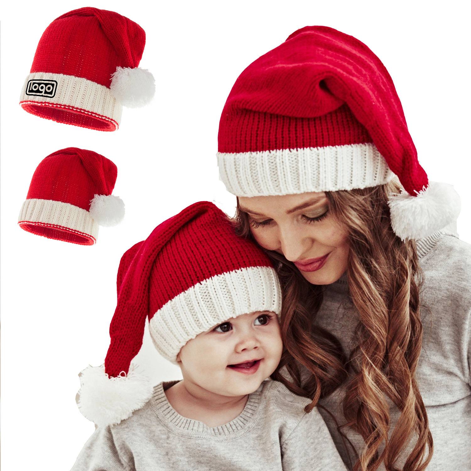 2 Pieces Christmas Beanie Winter Knitted Santa Hat
