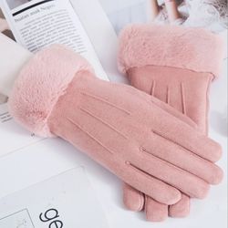 Lady's Fashion Warm Touch Screen Suede Gloves