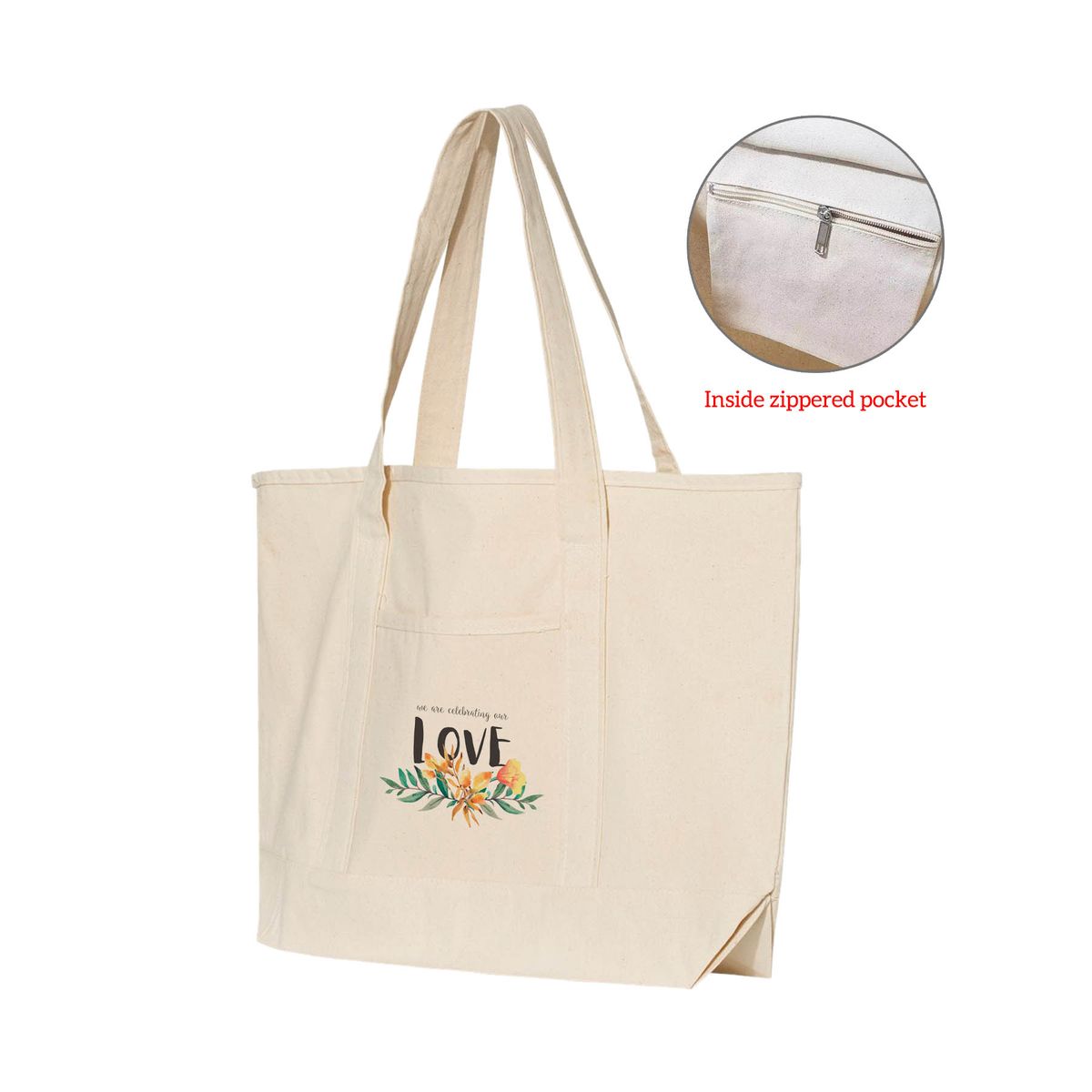 12 oz. Large Natural Heavy Canvas Deluxe Pocket Tote Bag_R115NBT