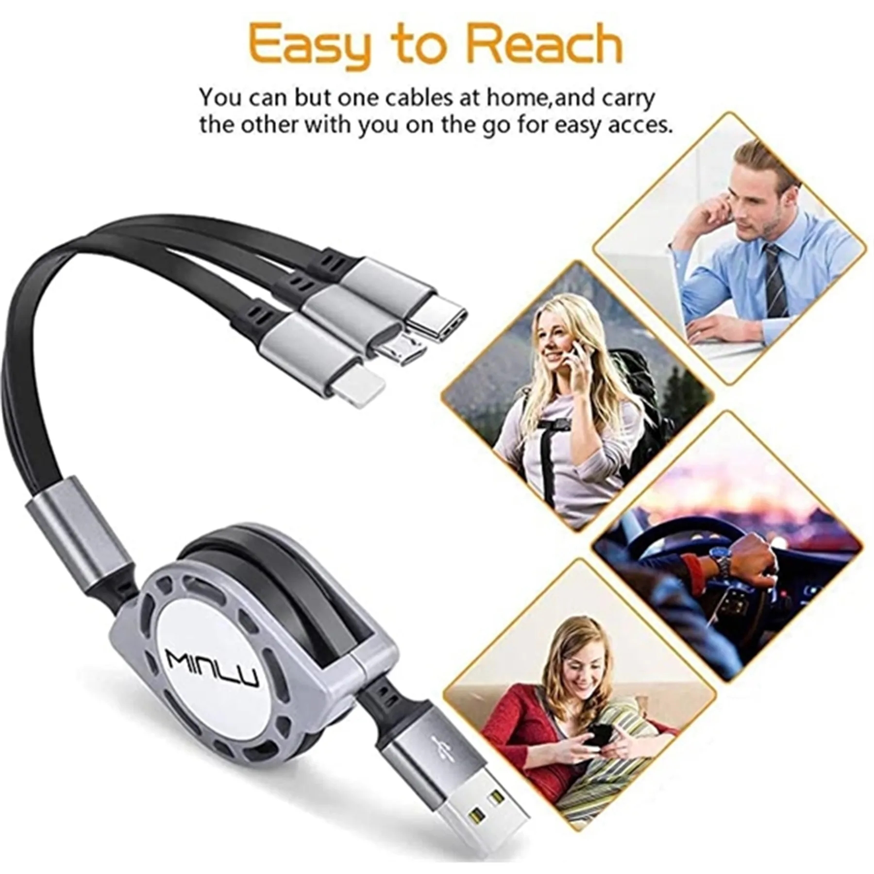 3-in-1 Retractable USB Cable Fast Charger Cord 9