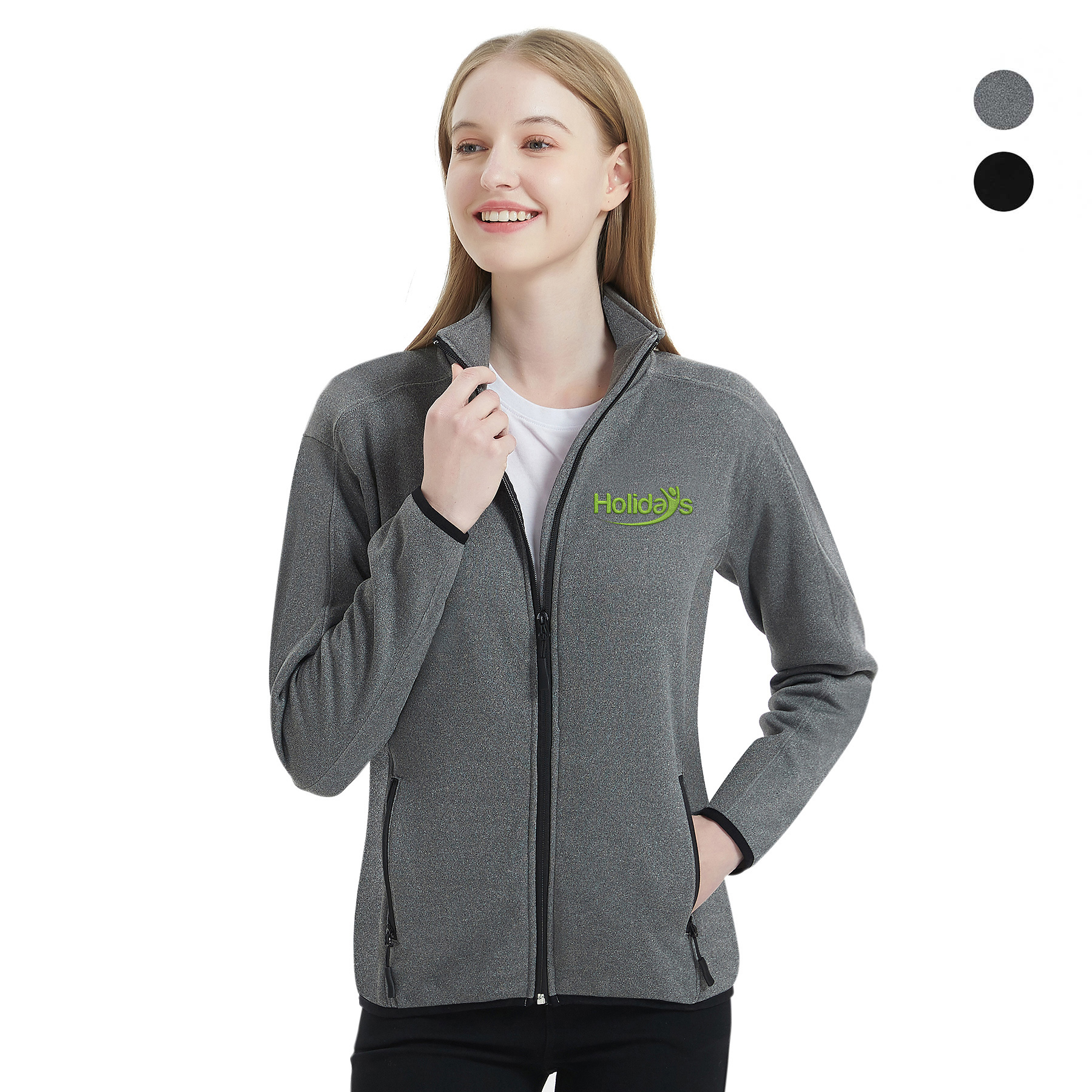 Women's Heathered Sweater Full-Zip Fleece Jacket 16