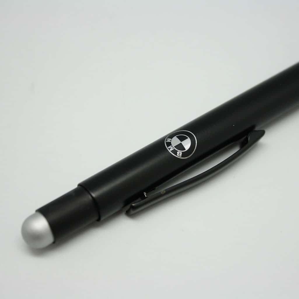 Soft Rubber Click Metal Ballpoint Pen with Stylus & Chrome Logo