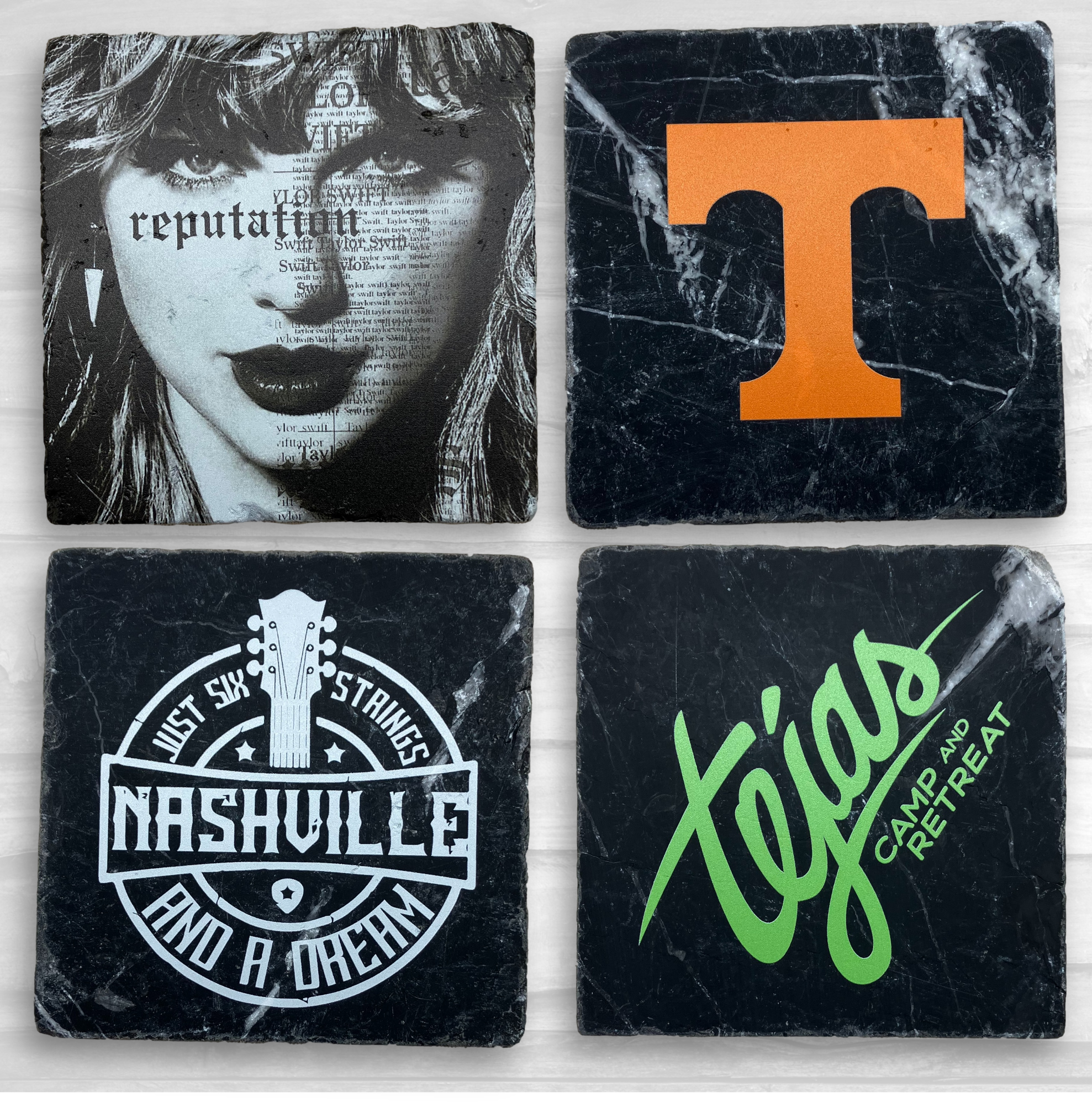 Square Coaster Black Tumbled Marble 16
