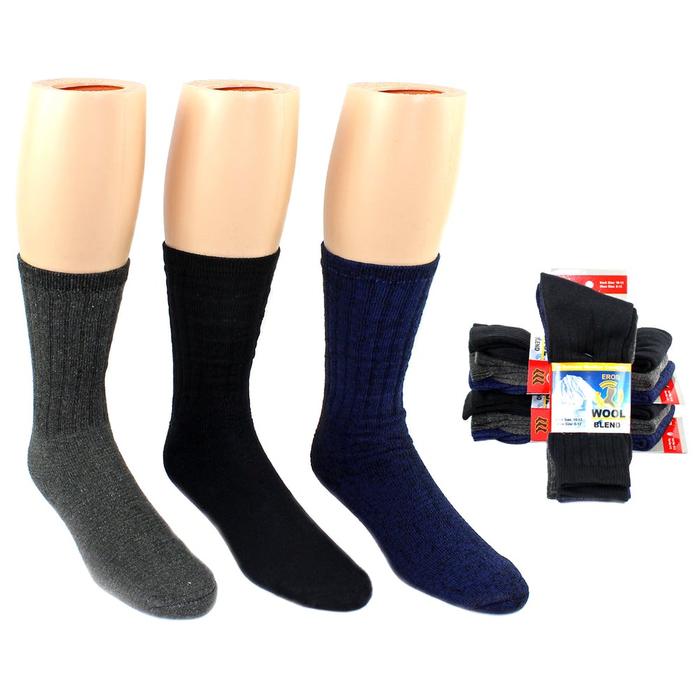 Men's Wool Thermal Socks - Black & Gray 3 Pack Size 10-13 3