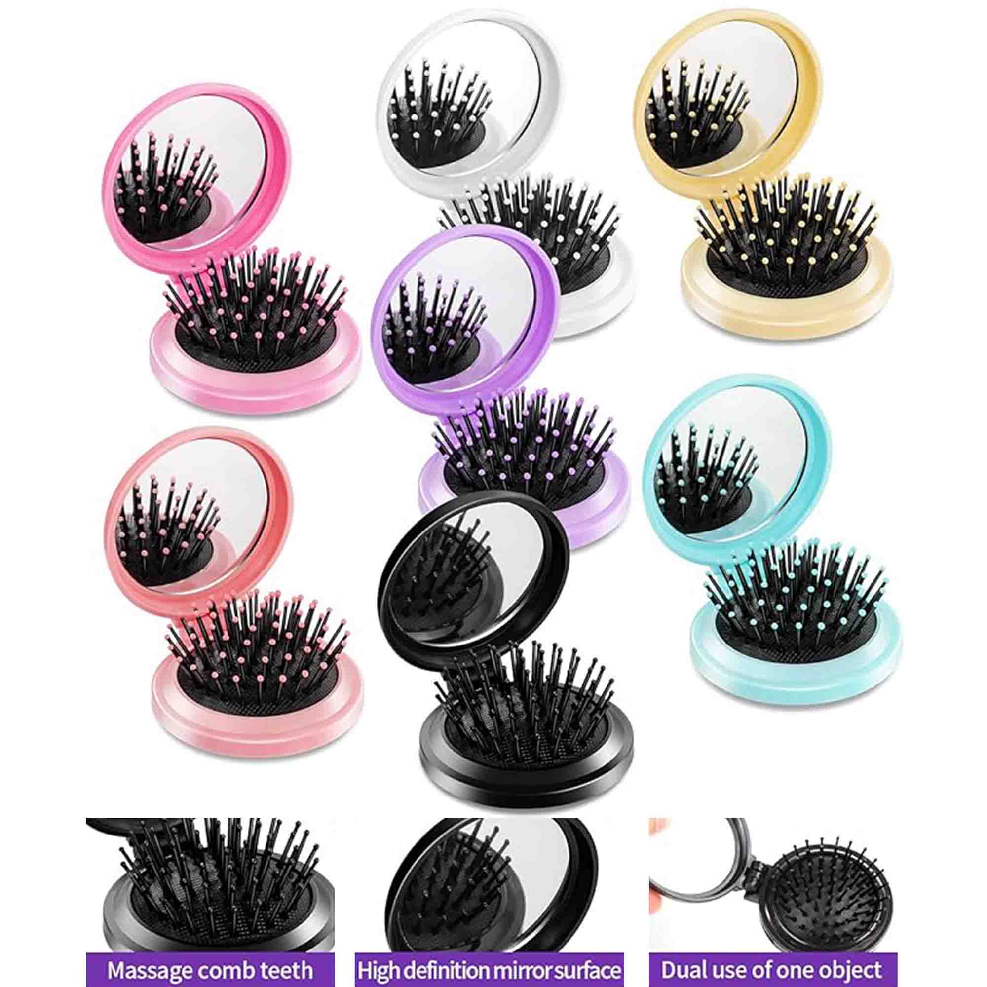 Folding Compact Travel Hair Brush with Mirror 2