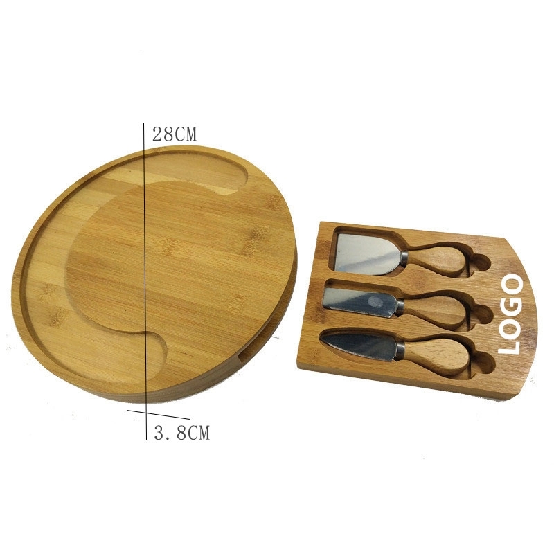 Round Bamboo Cheese Board Cutting Board & Cutlery Set