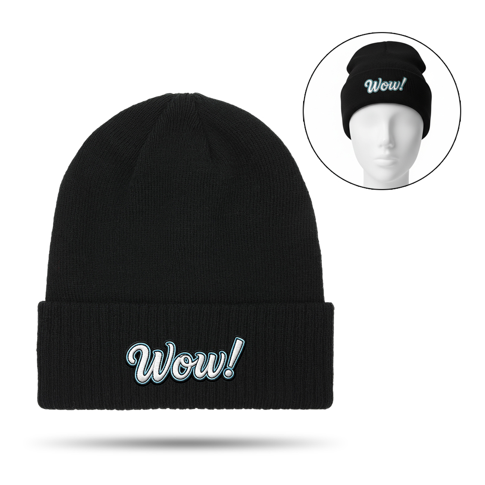 Custom Logo Knit Beanie With Ribbed Cuff