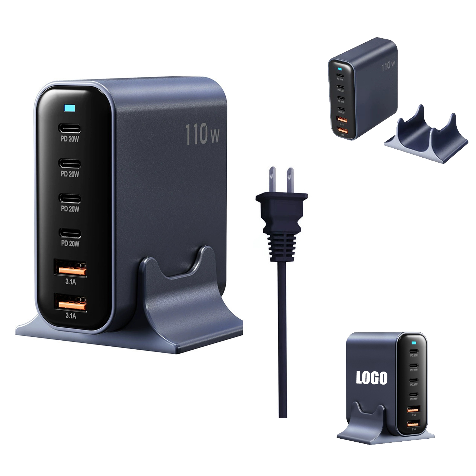 110W 6-Port GaN USB C Charger Block Fast Charging 5