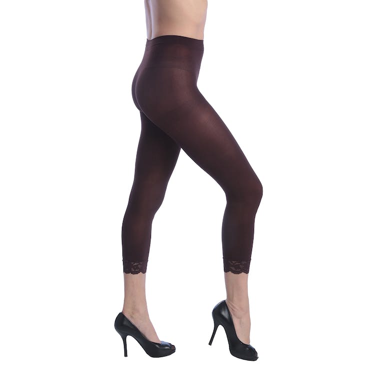 Women's Opaque Footless Capri Lace Tights - Brown Queen Size 3