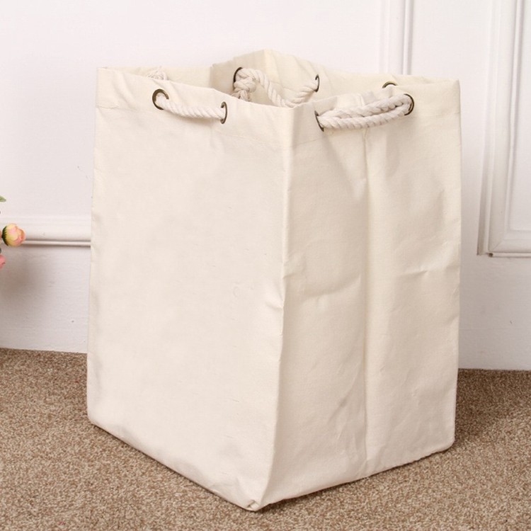 Canvas Laundry Basket Drawstring Portable Storage Bag