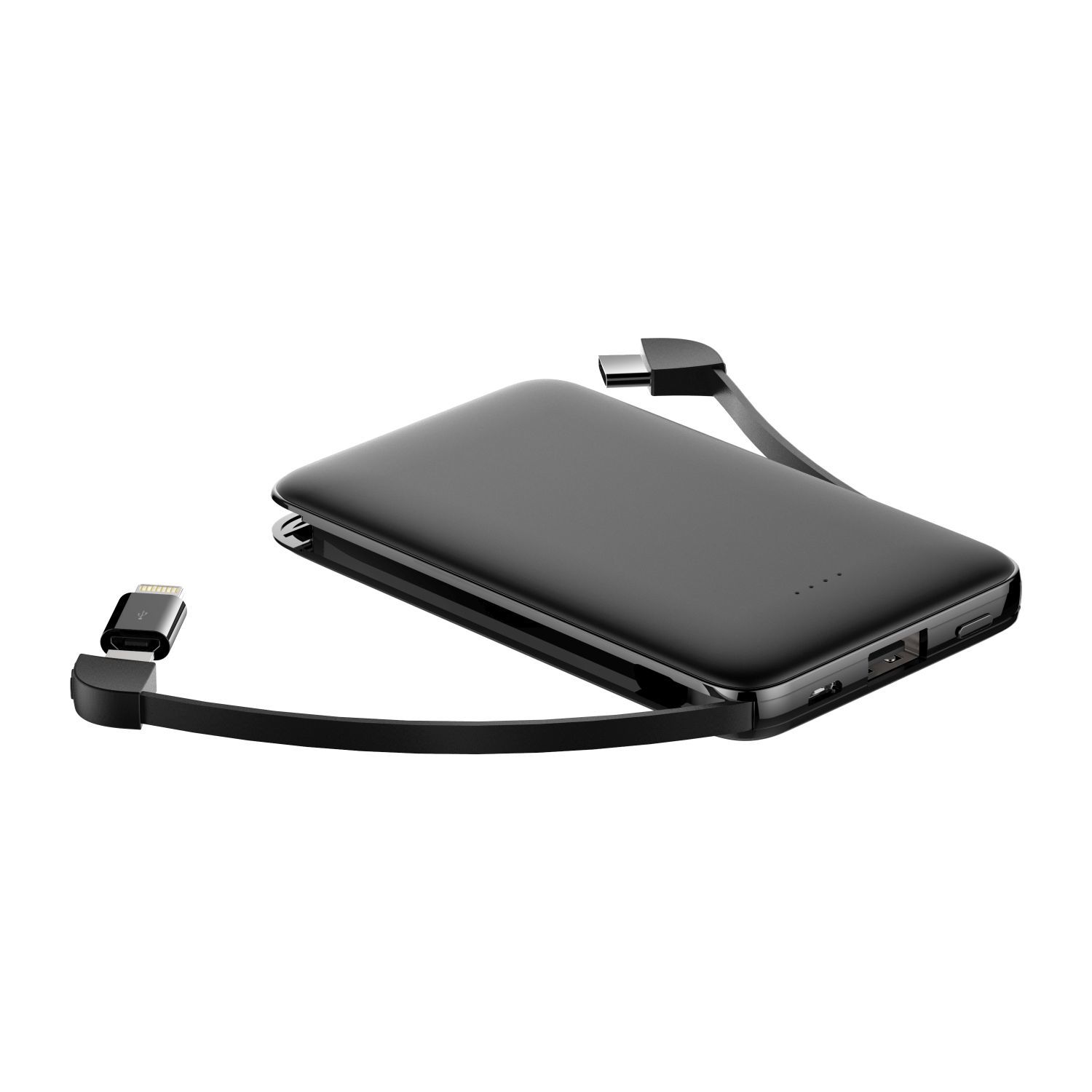 5,000 mAh Slim Power Bank with USB C & Lightening Adapters