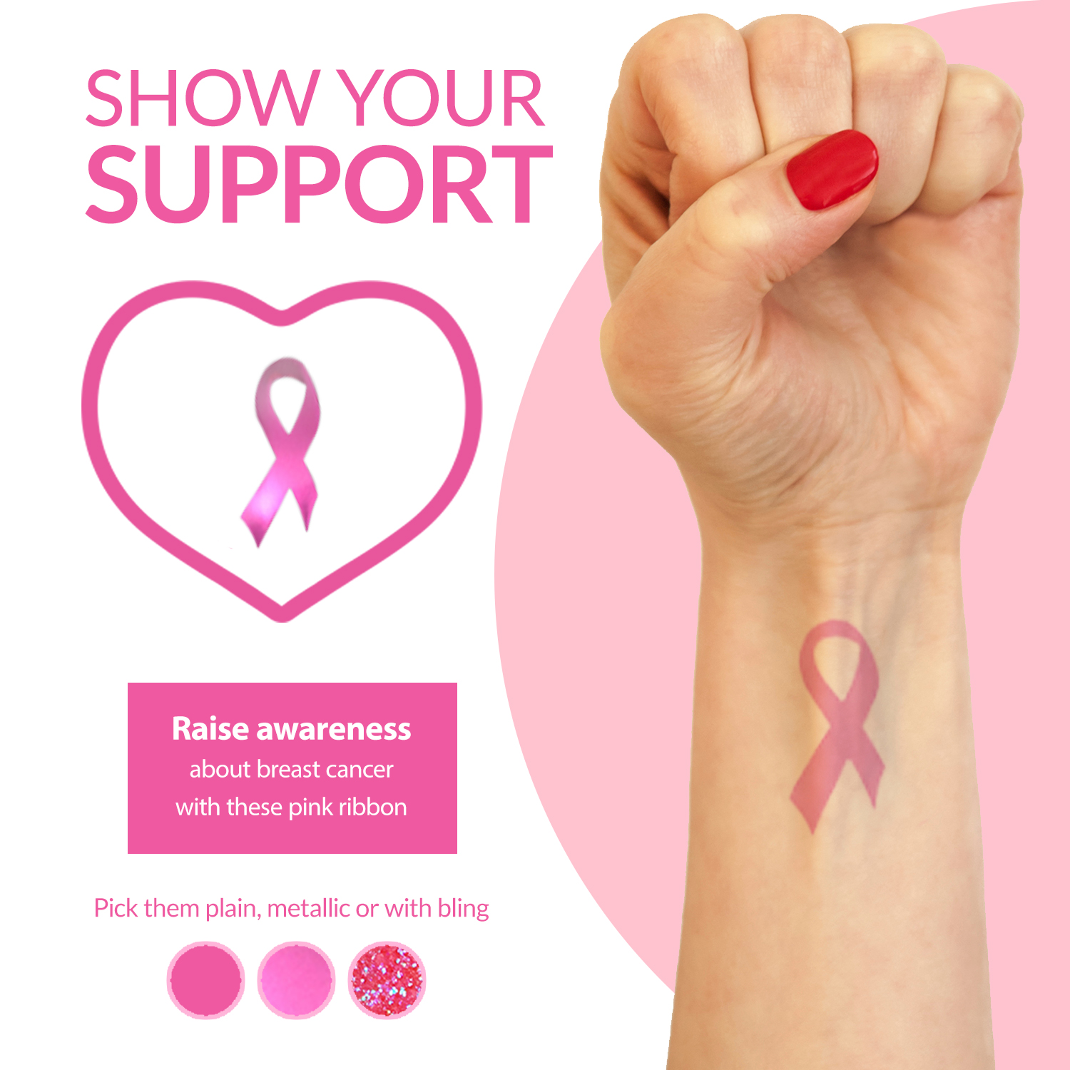 Waterless Peel and Stick Tattoo Awareness Ribbon (1.75"x1") 20