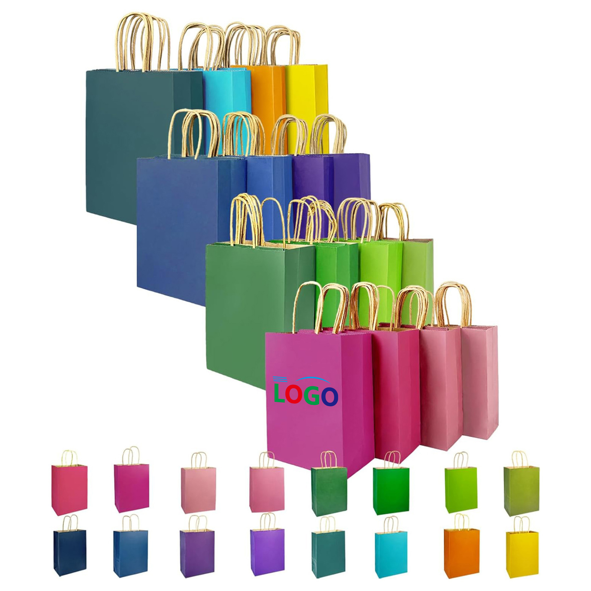 Colorful Kraft Gift Bags with Handles for Gifting