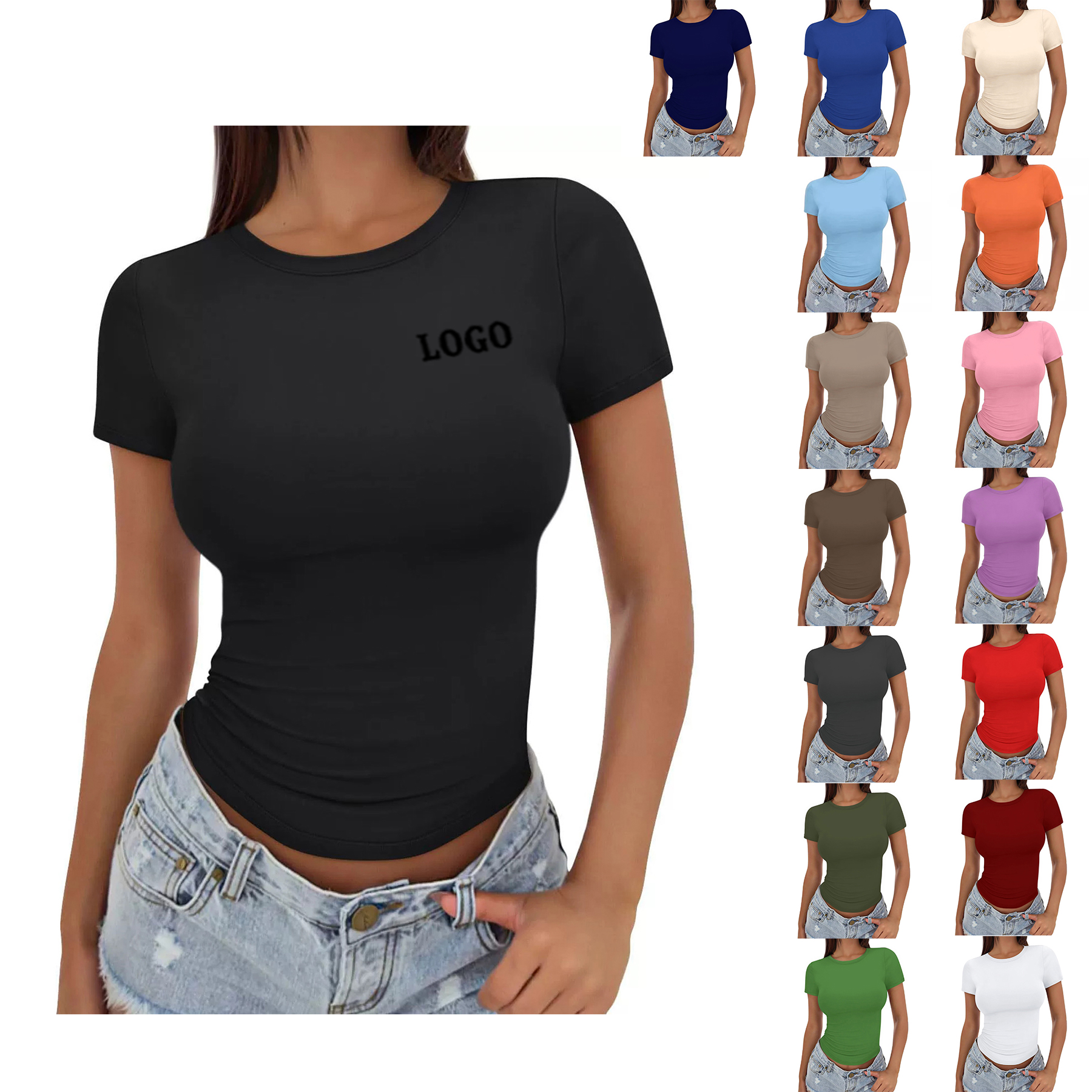 Gym Women's T shirt Summer Top Crop Short Sleeves 37