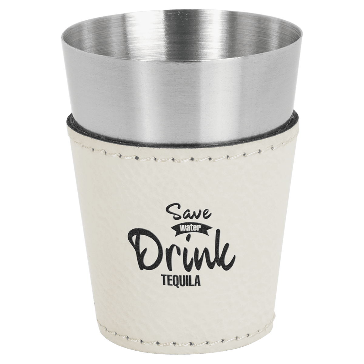 2 oz. White Leatherette & Stainless Steel Shot Glass 2