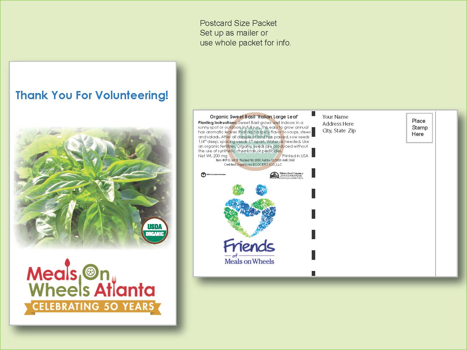 Organic Basil 'Large Leaf' Seed Packet - Postcard Mailer Size 4" x 6.5"