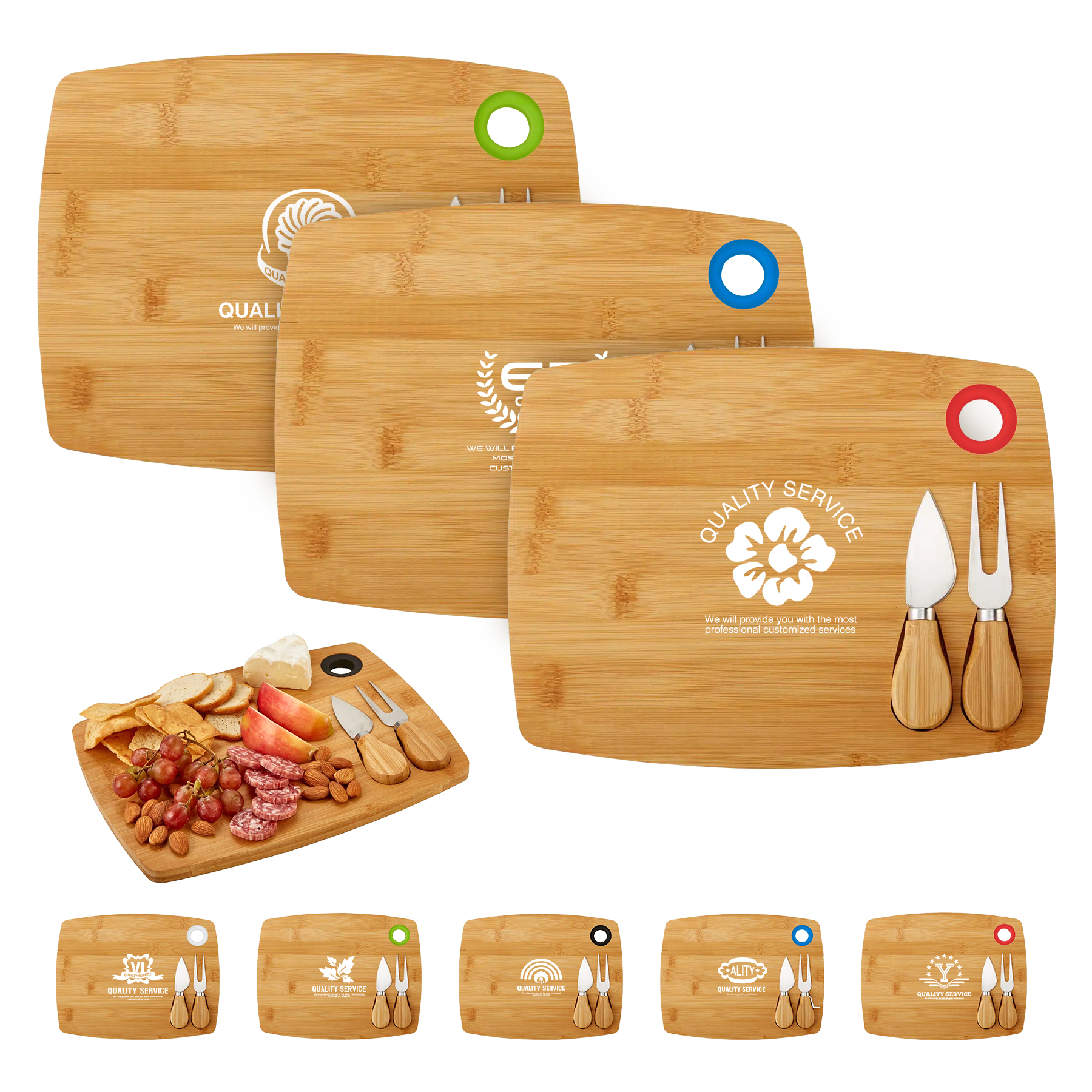Natural Bamboo And Wood Cheese Cutting Set