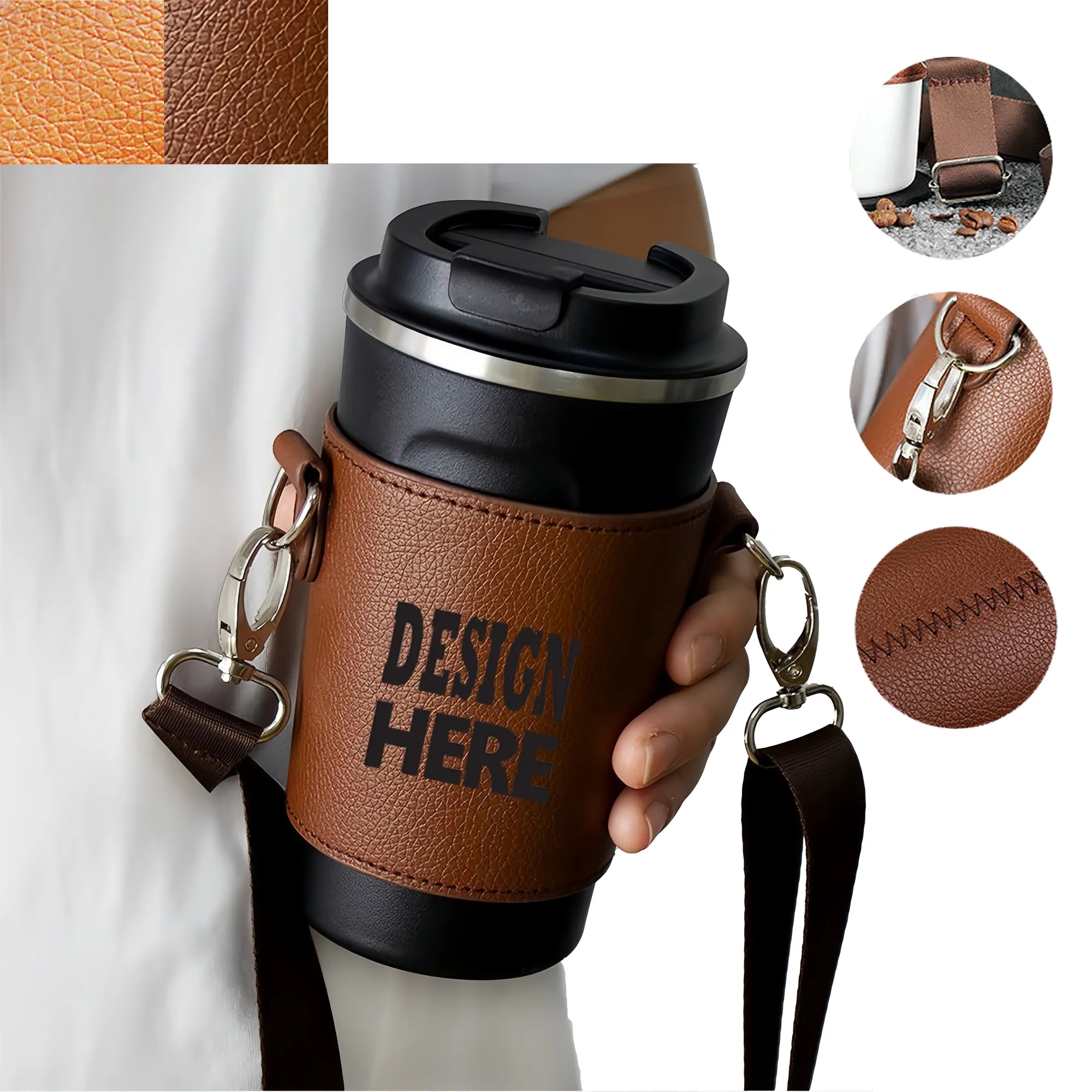 Cross-Strap Leather Beverage Sleeve 7